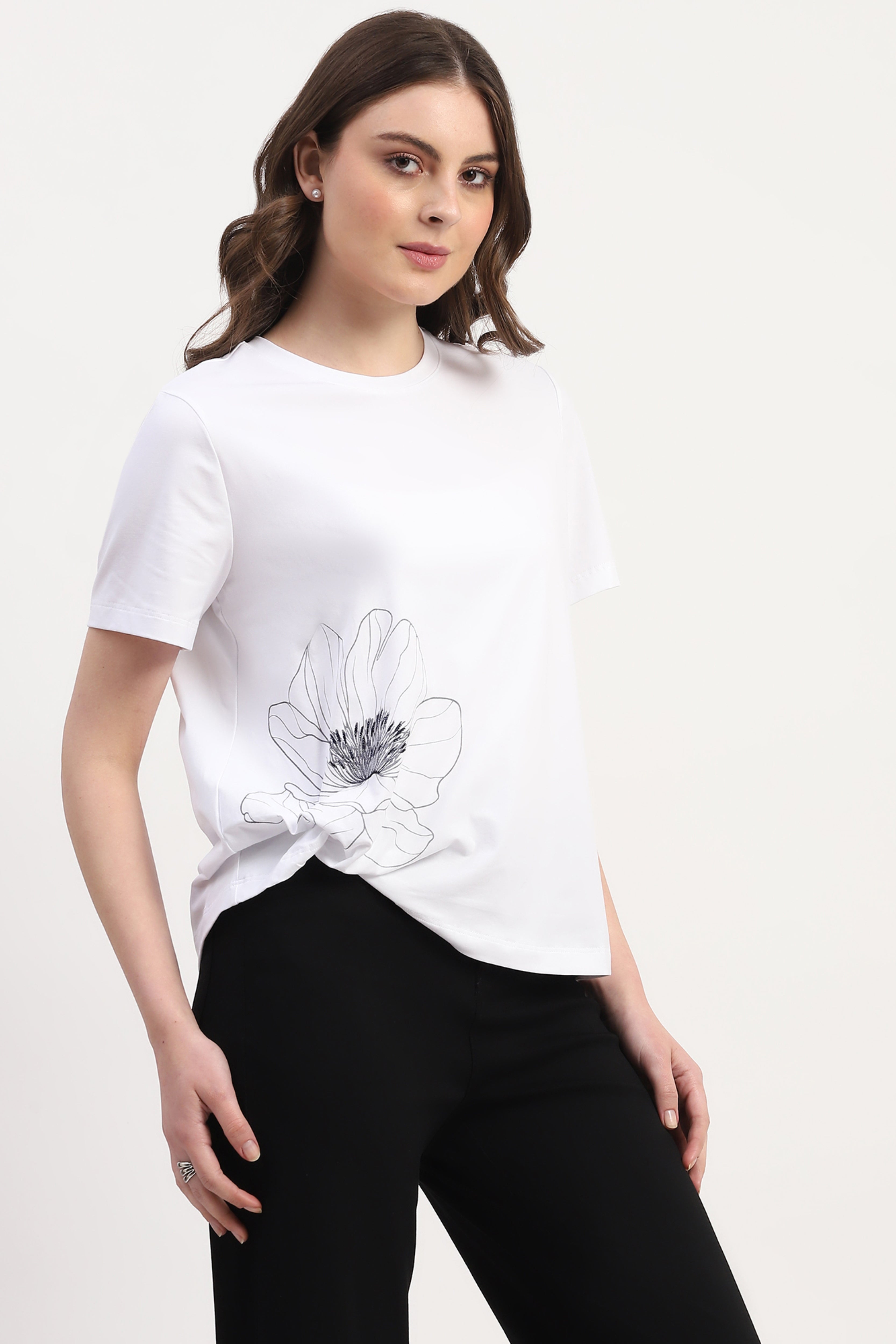 White Printed & Embellished Top