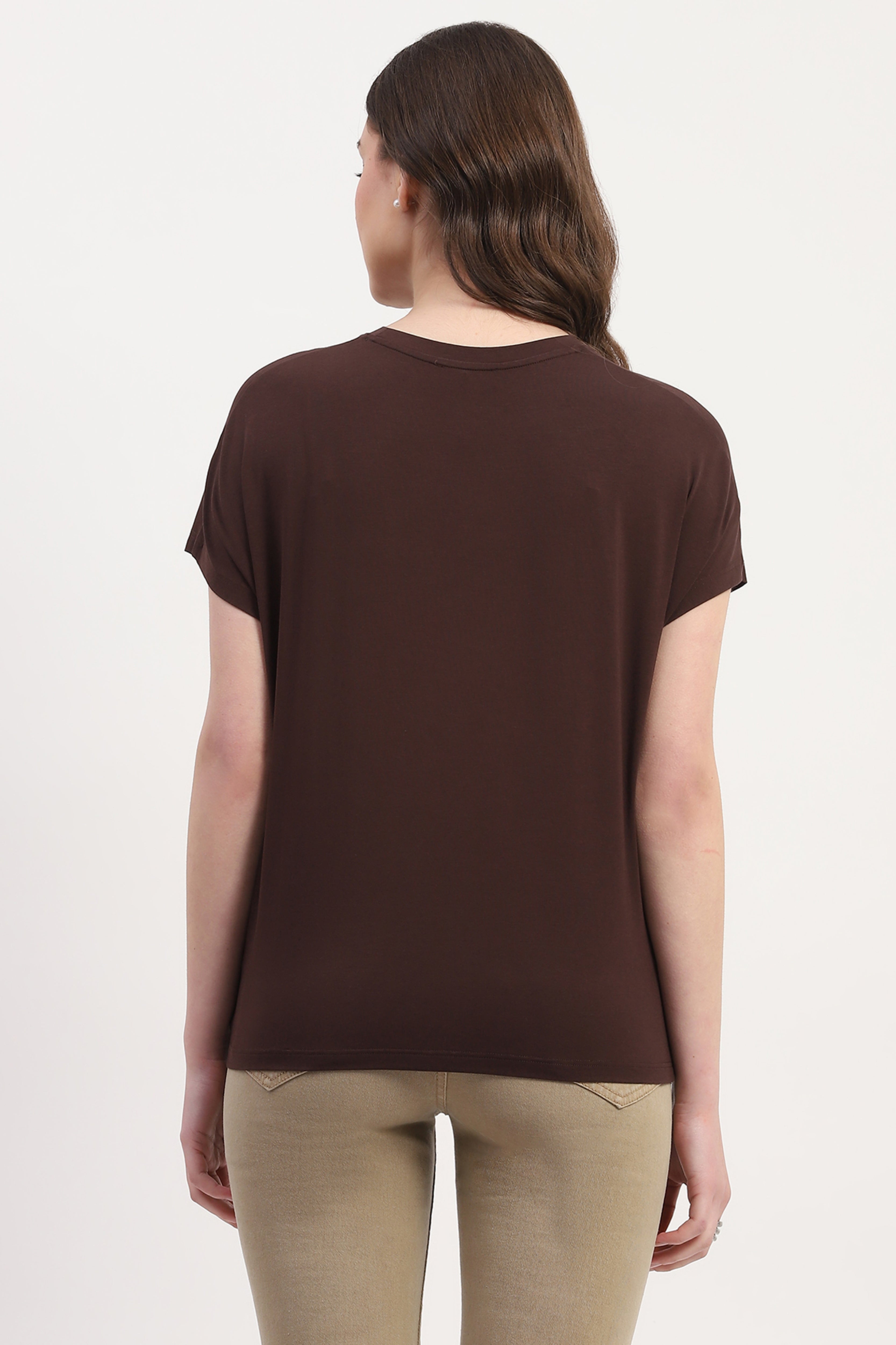 Brown Modal Blend Applique & Embroidery Top