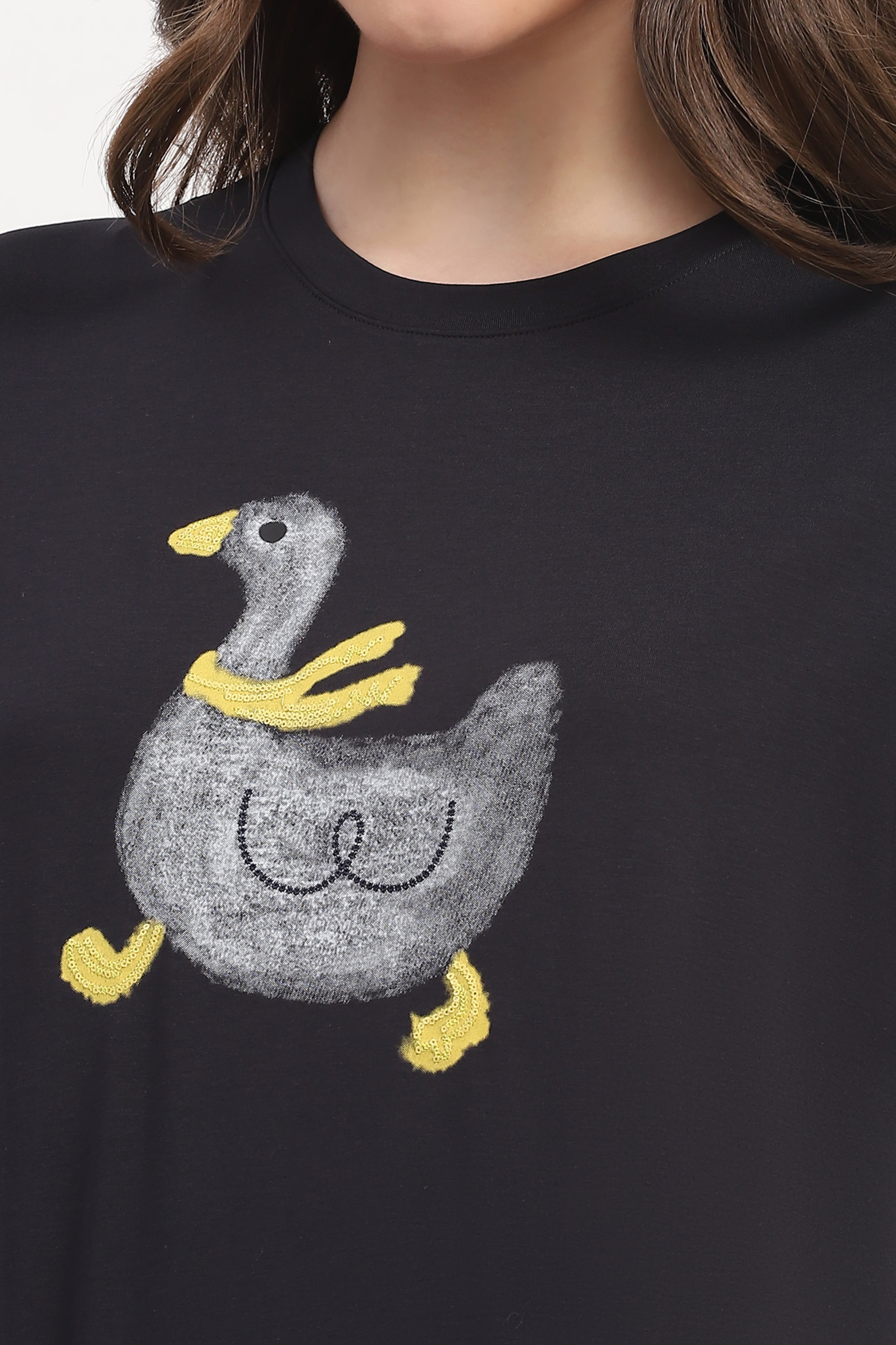 Navy Modal Blend Printed & Embellishment Top