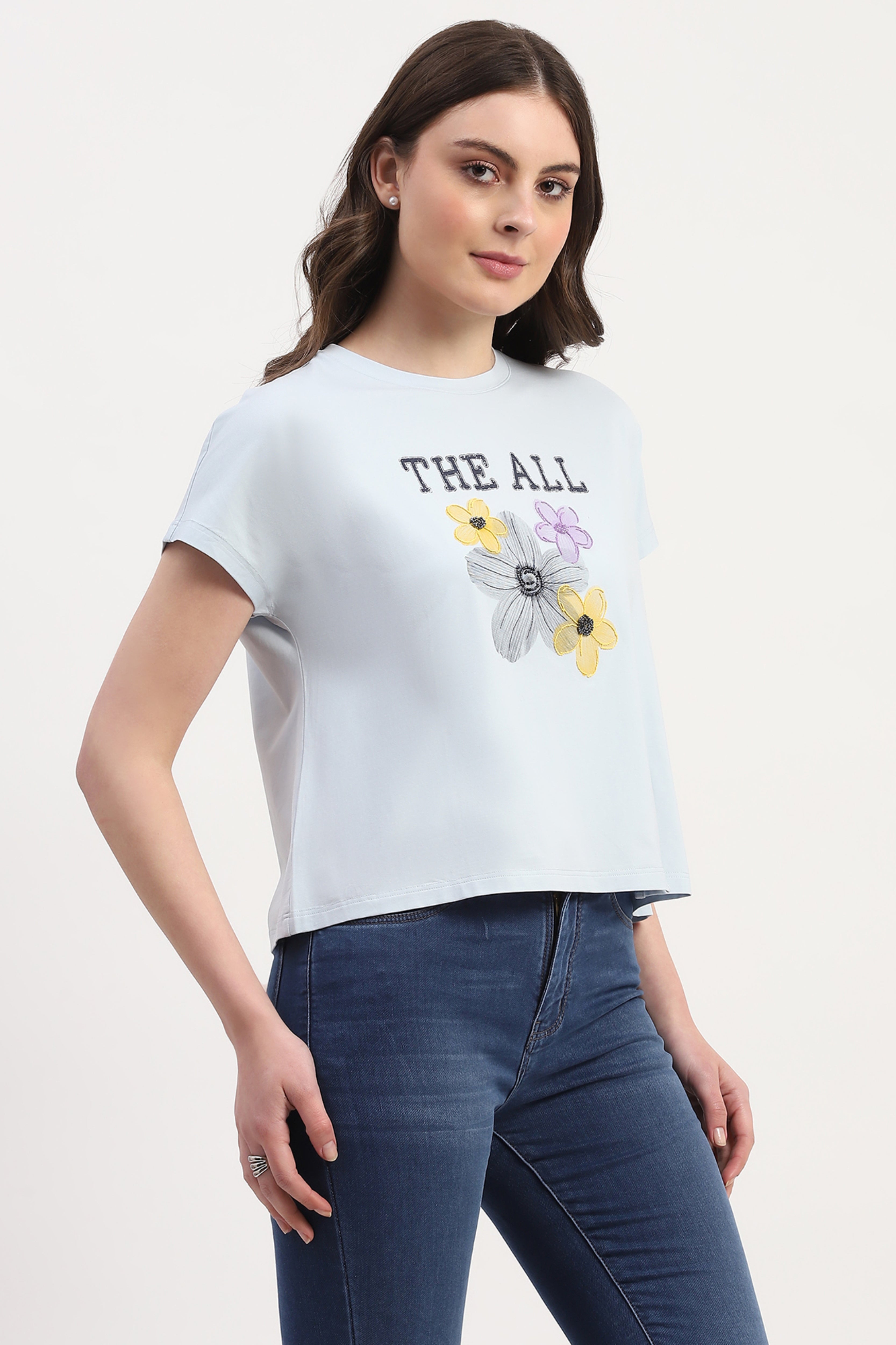 Blue Modal Blend Printed & Embellishment Top