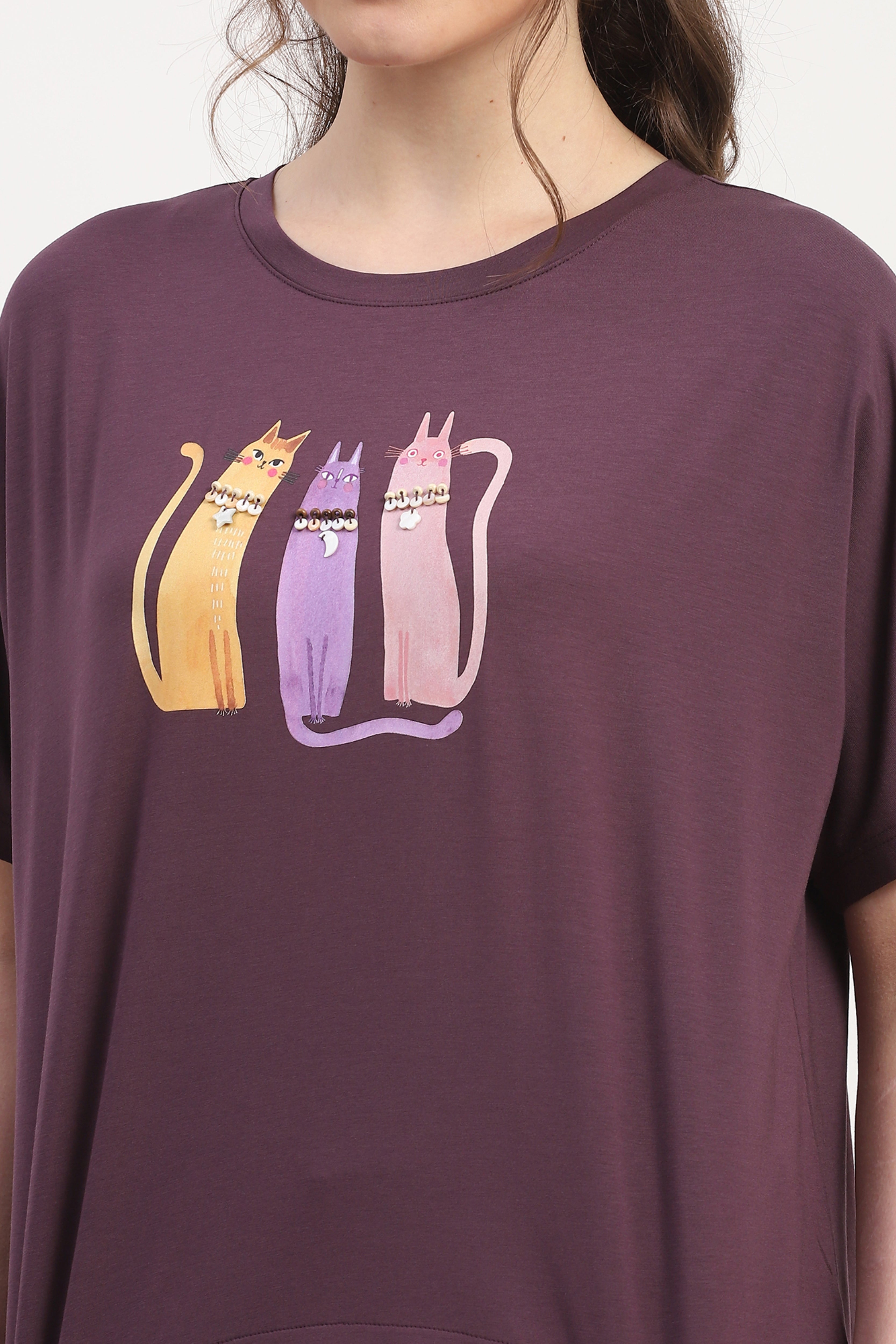 Purple Modal Blend Printed & Embellishment Top