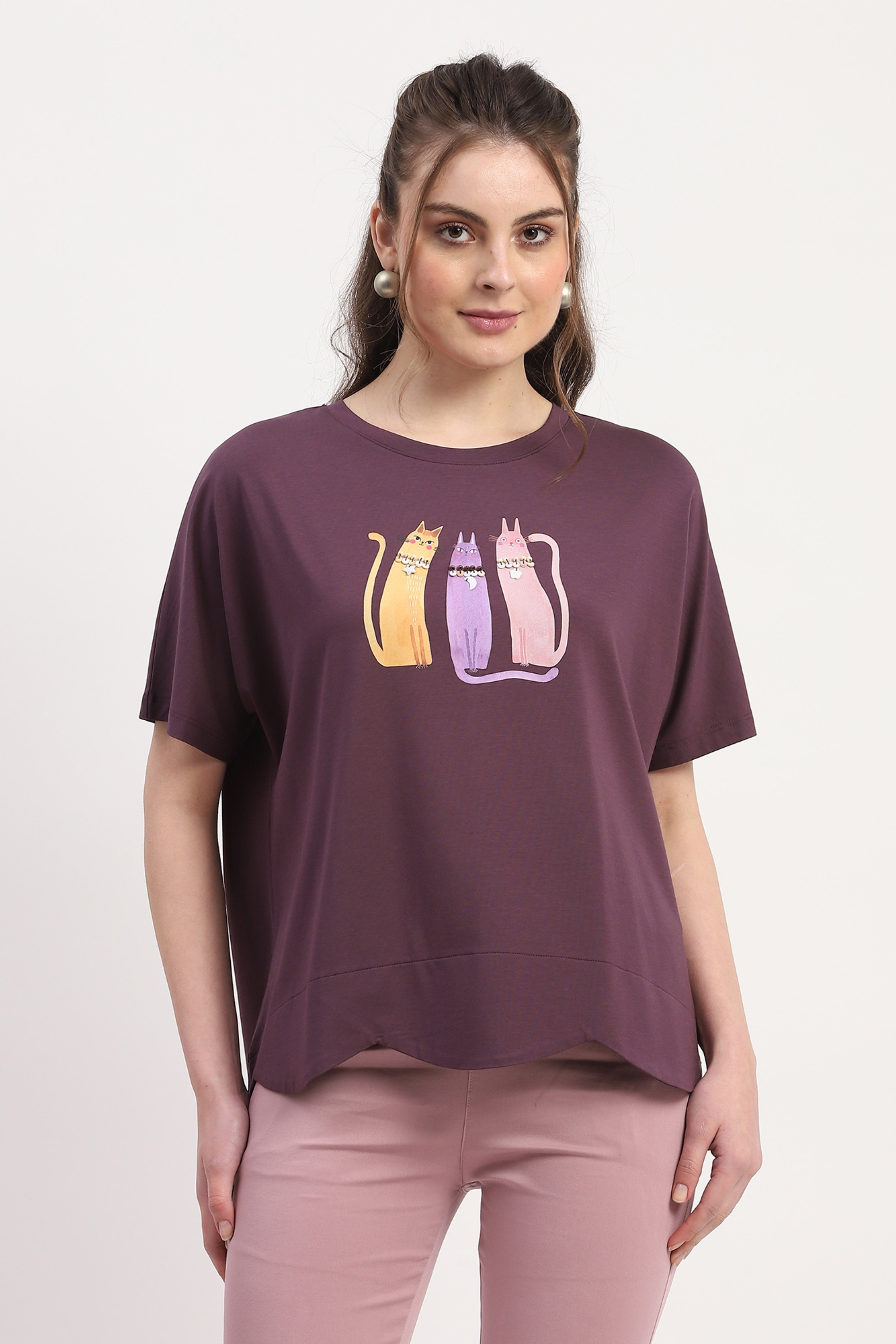 Purple Modal Blend Printed & Embellishment Top