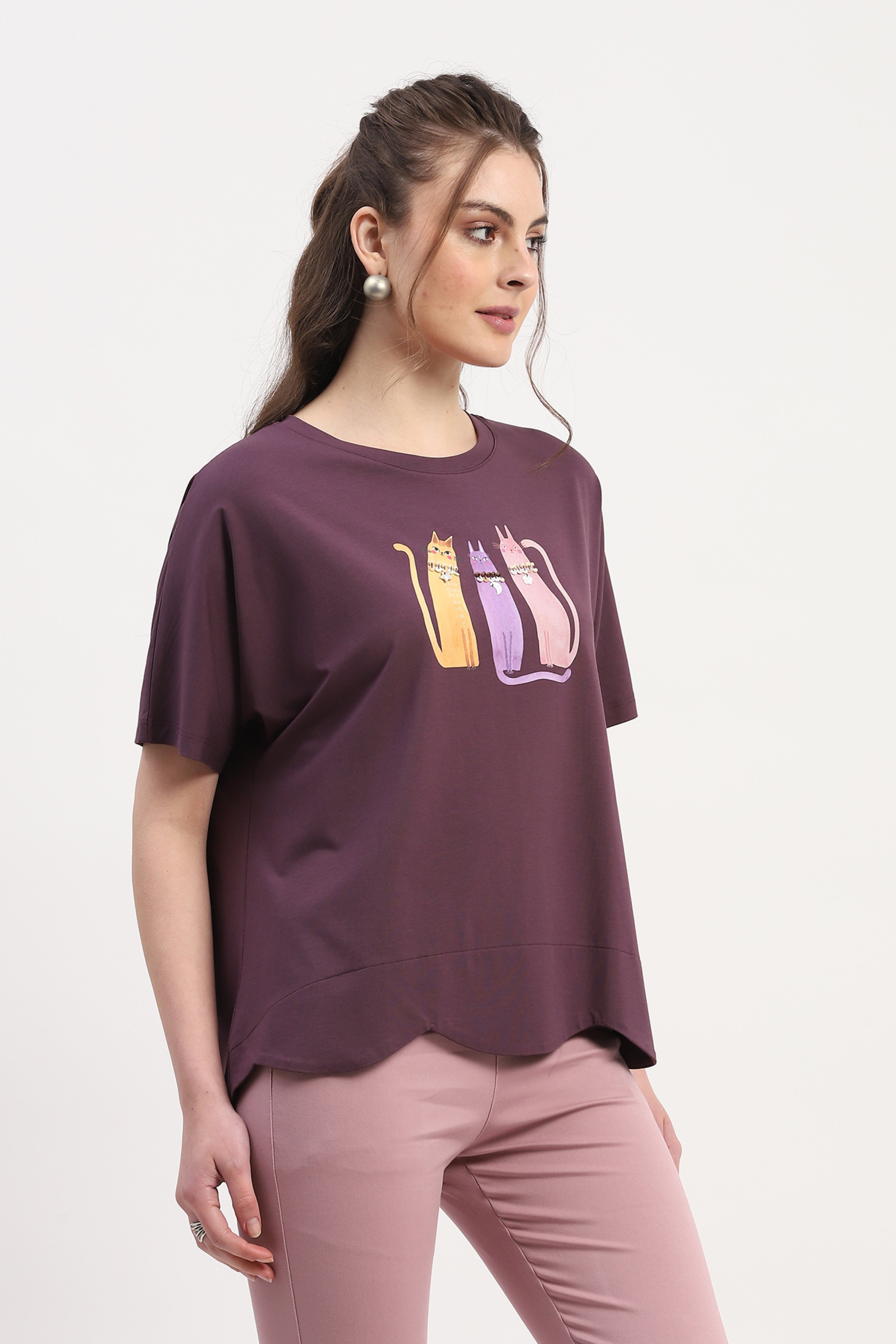 Purple Modal Blend Printed & Embellishment Top