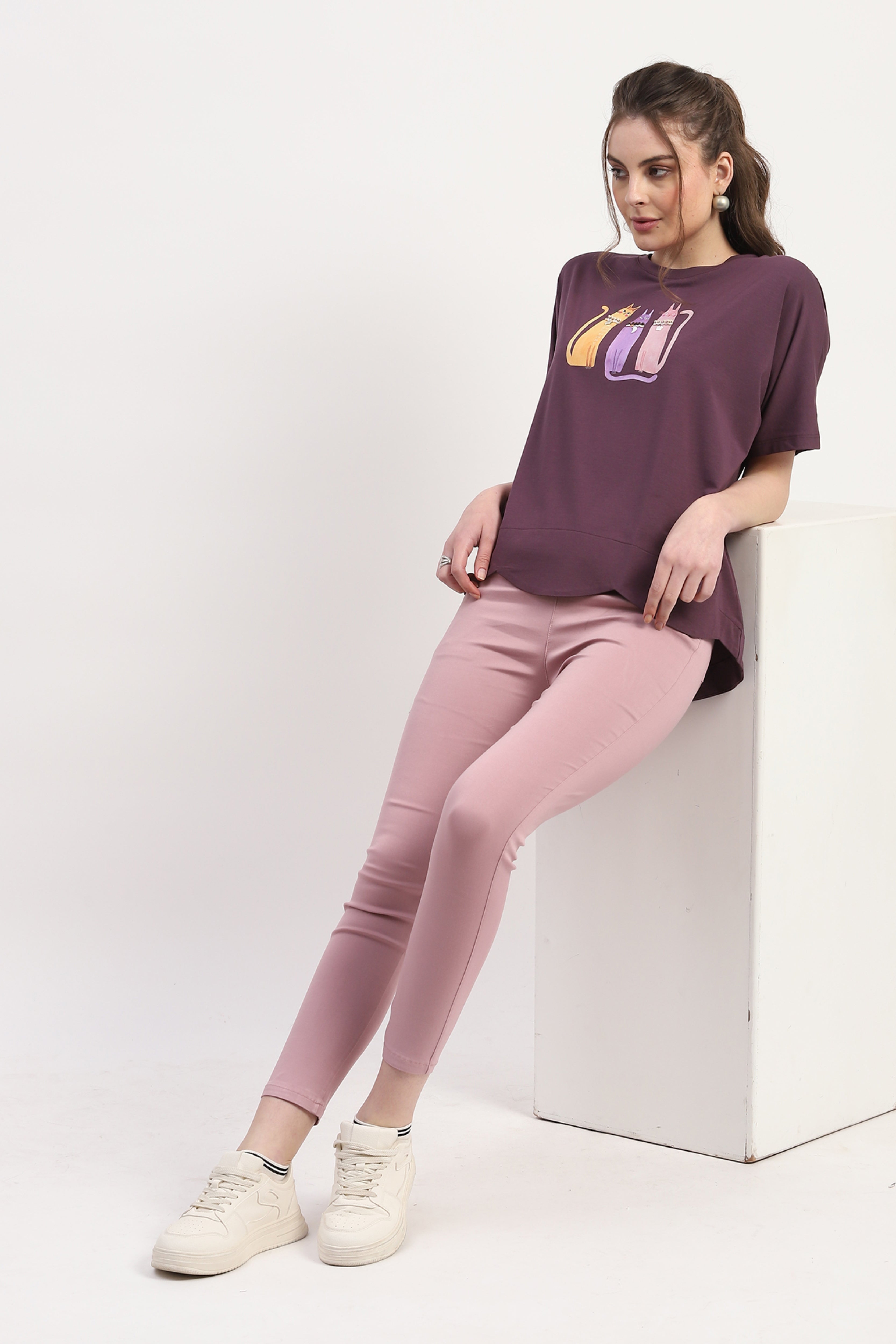 Purple Modal Blend Printed & Embellishment Top