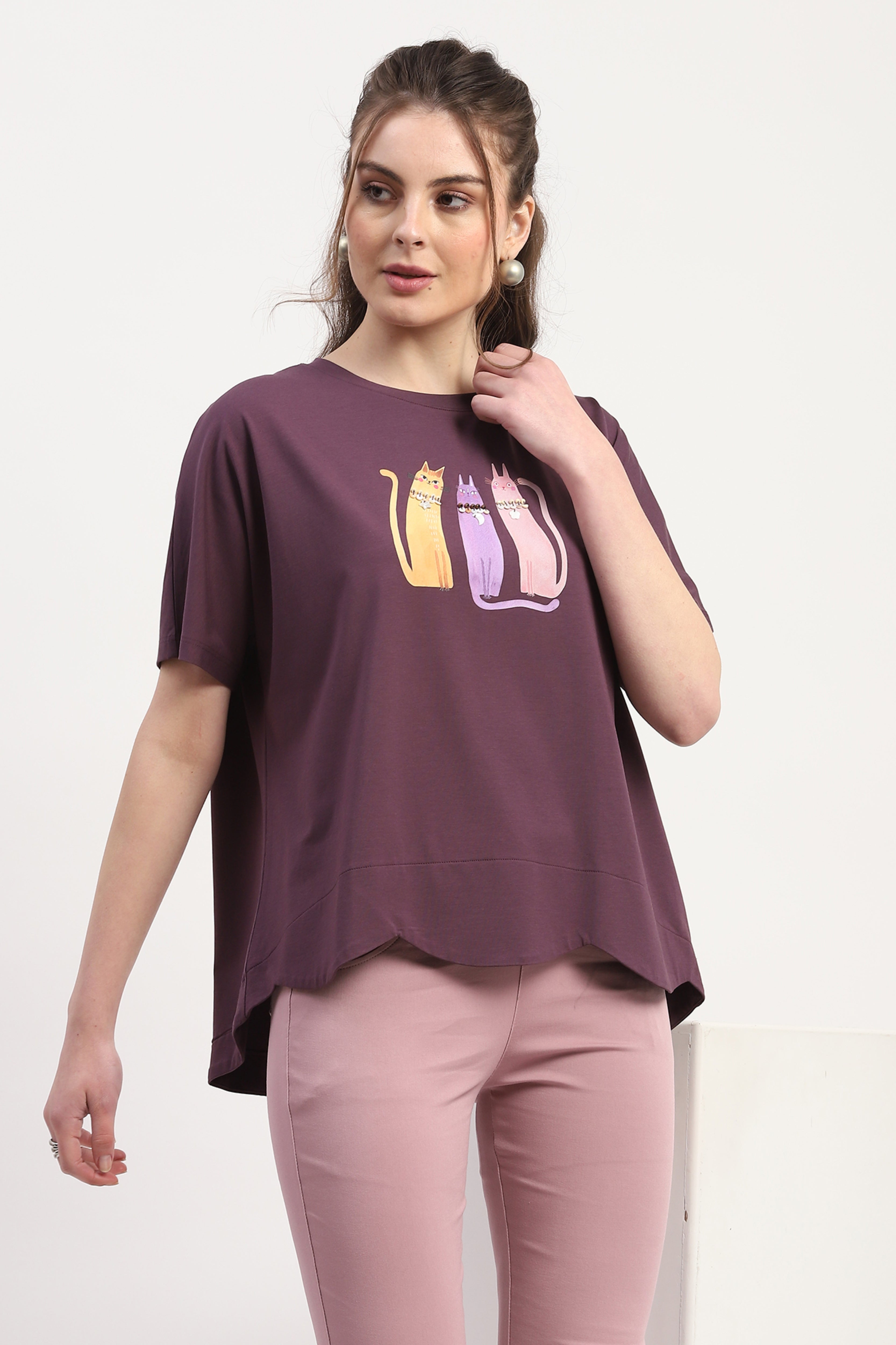 Purple Modal Blend Printed & Embellishment Top