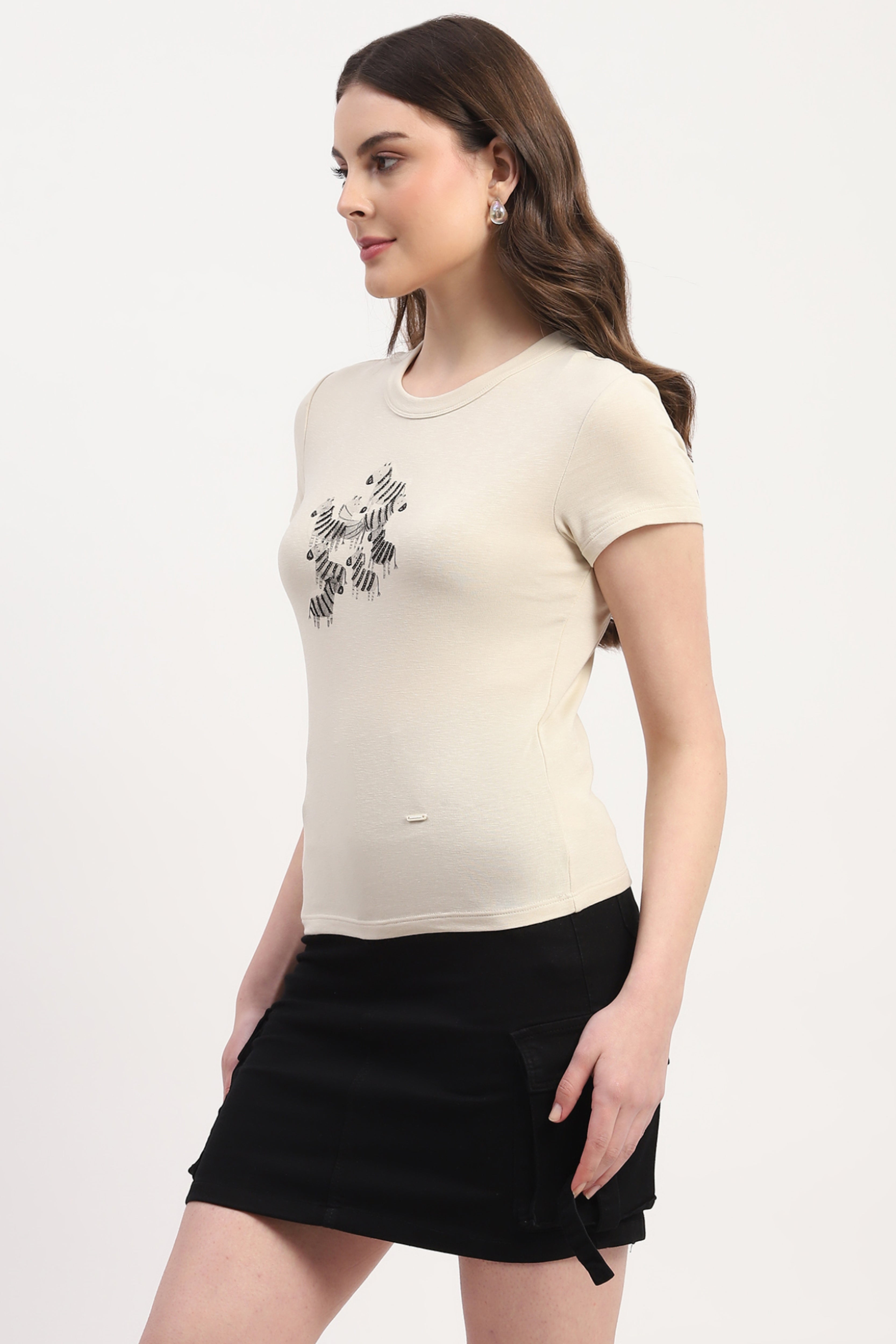 Ivory Modal Blend Printed & Embellishment Top