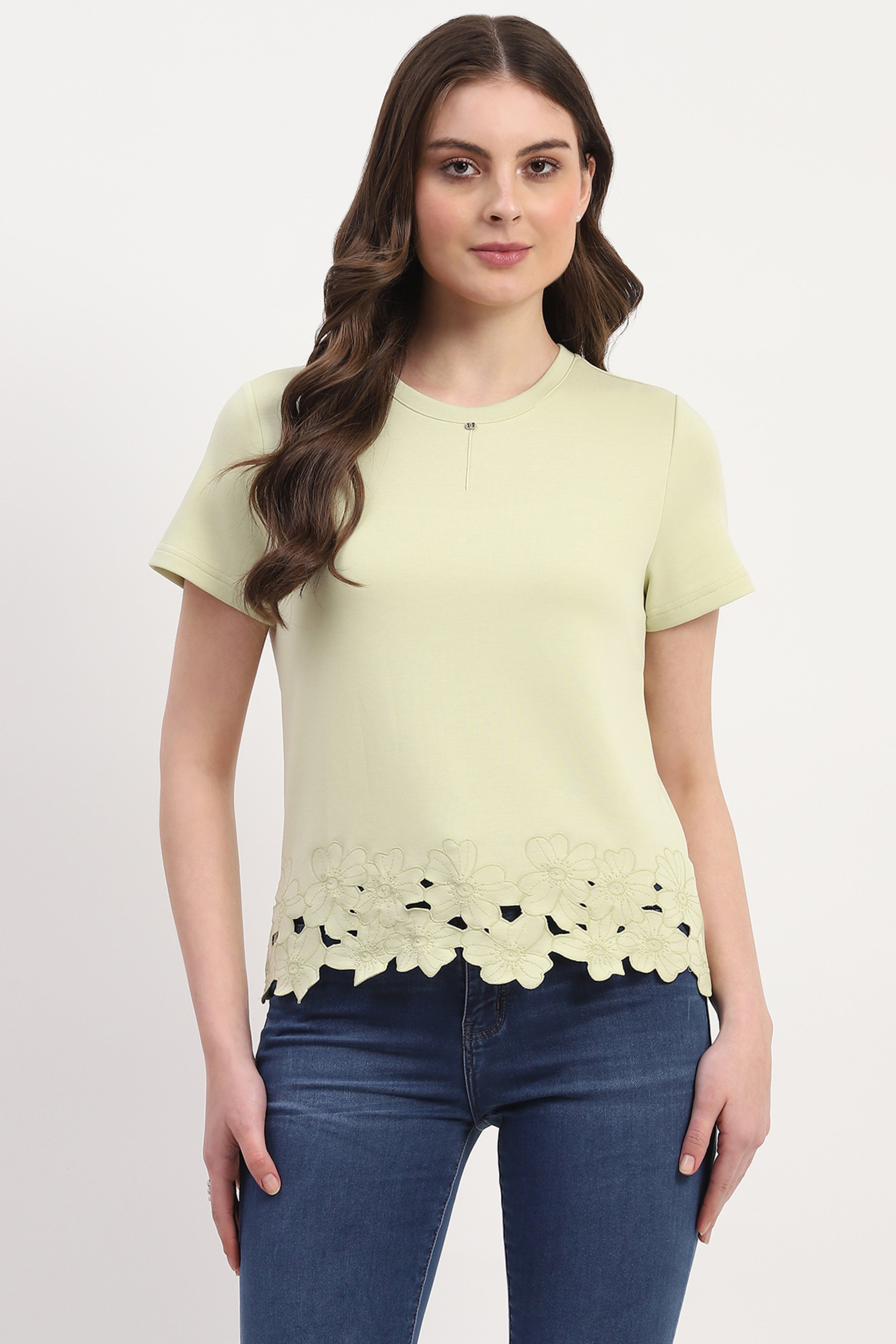 Green Cotton Blend Solid Top