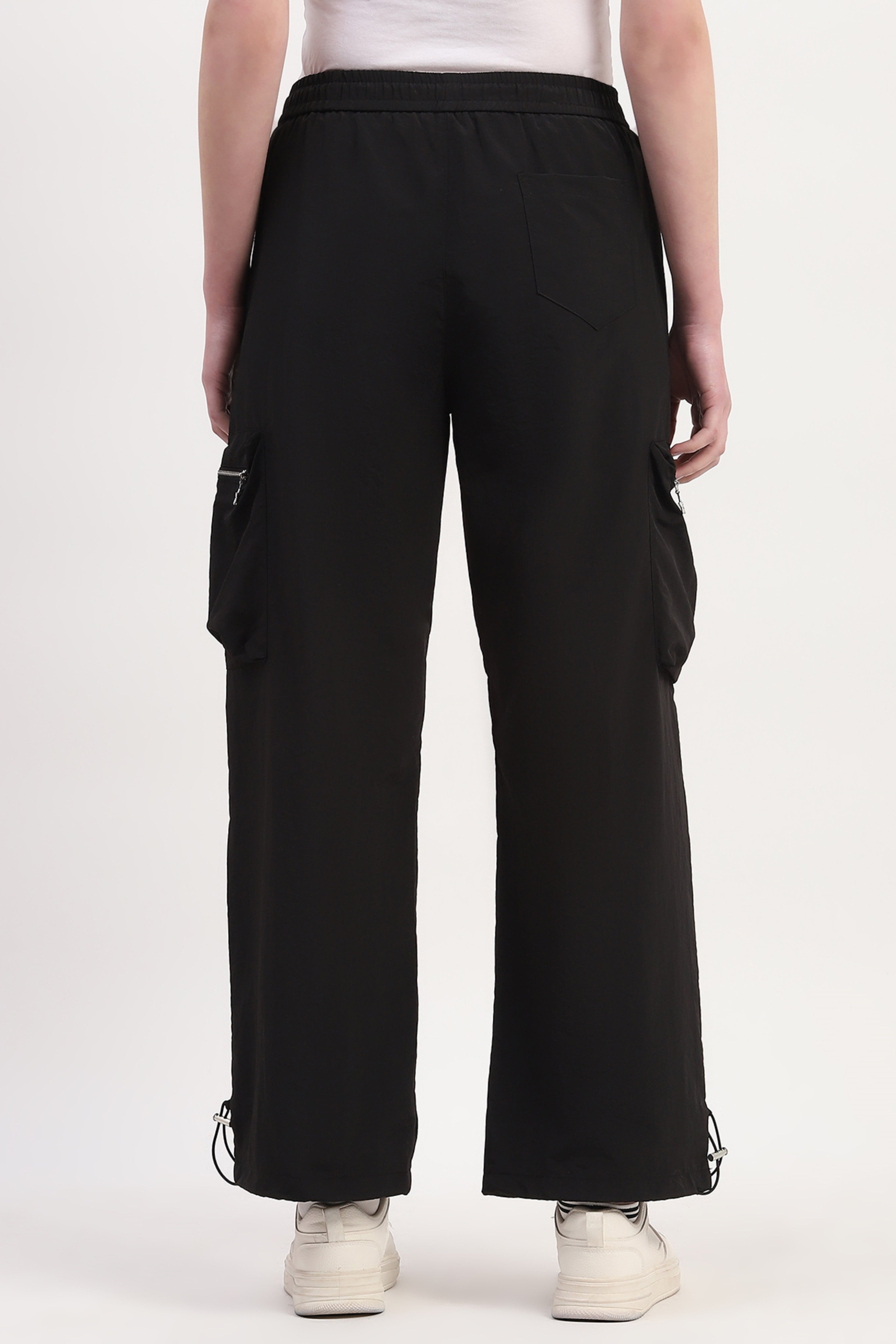 Black Polyester Solid Trouser