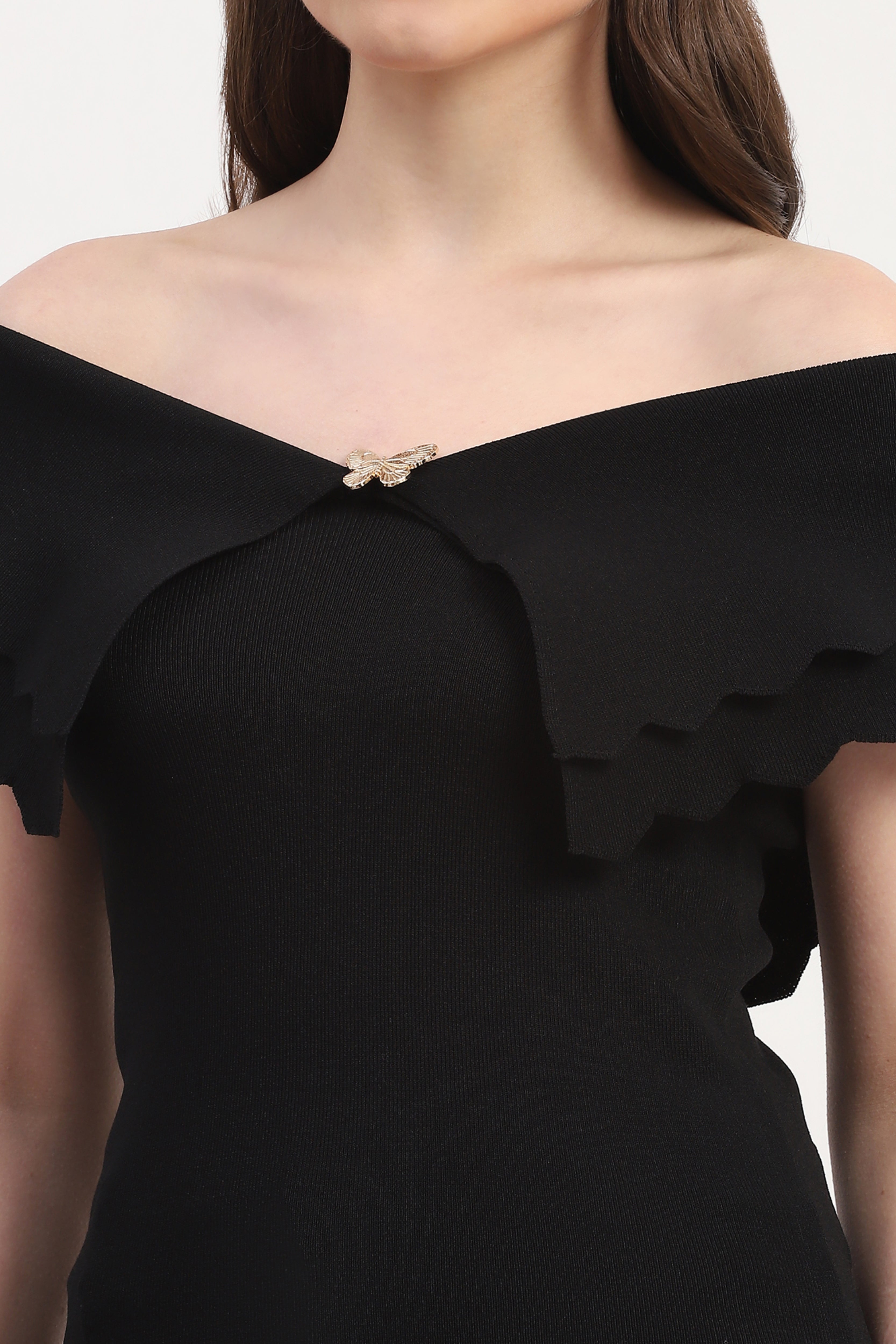 Black Viscose Blend Solid Top