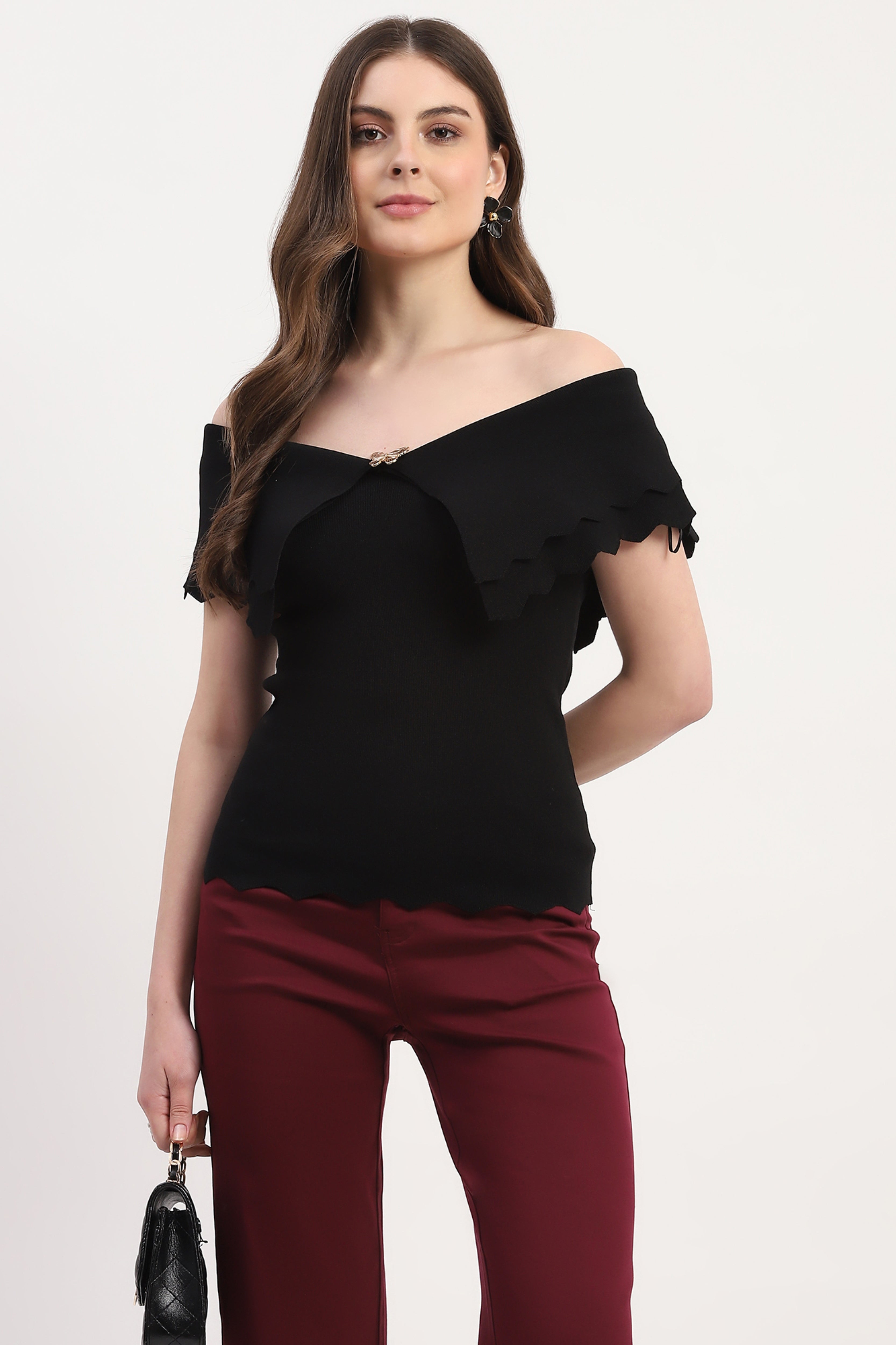 Black Viscose Blend Solid Top