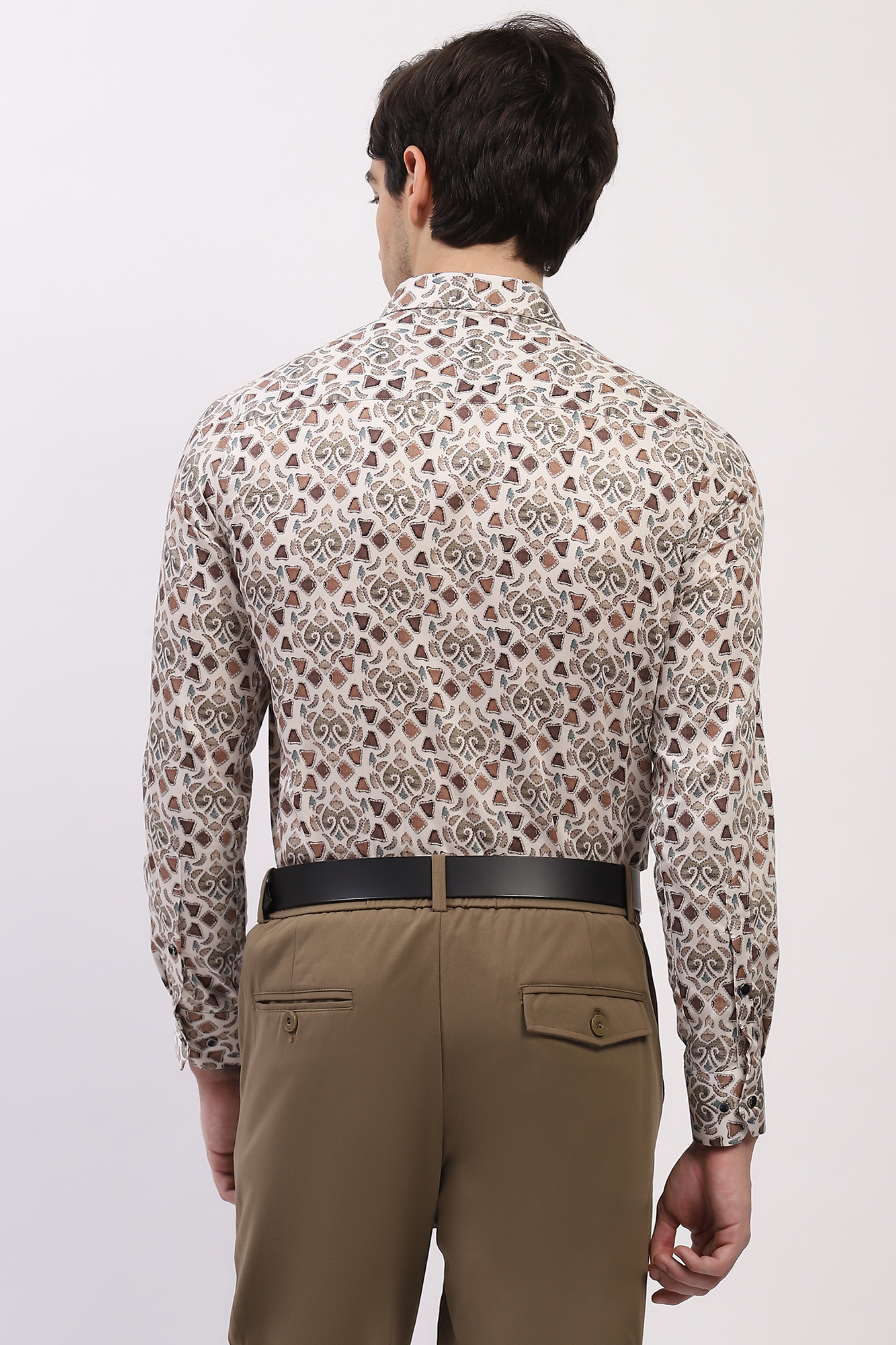 Cream Abstract Print Cotton Blend Shirt