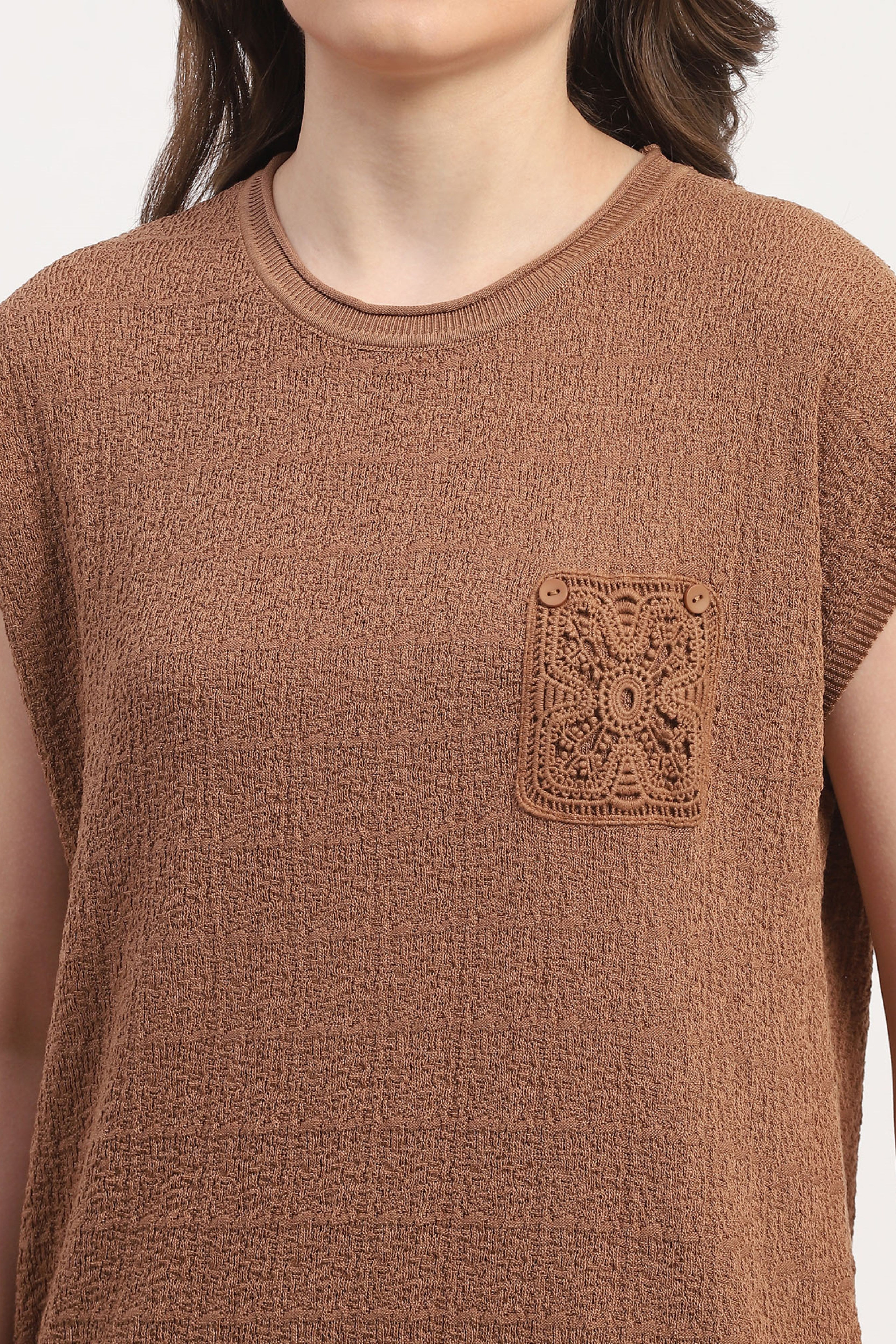 Brown Viscose Blend Textured Top