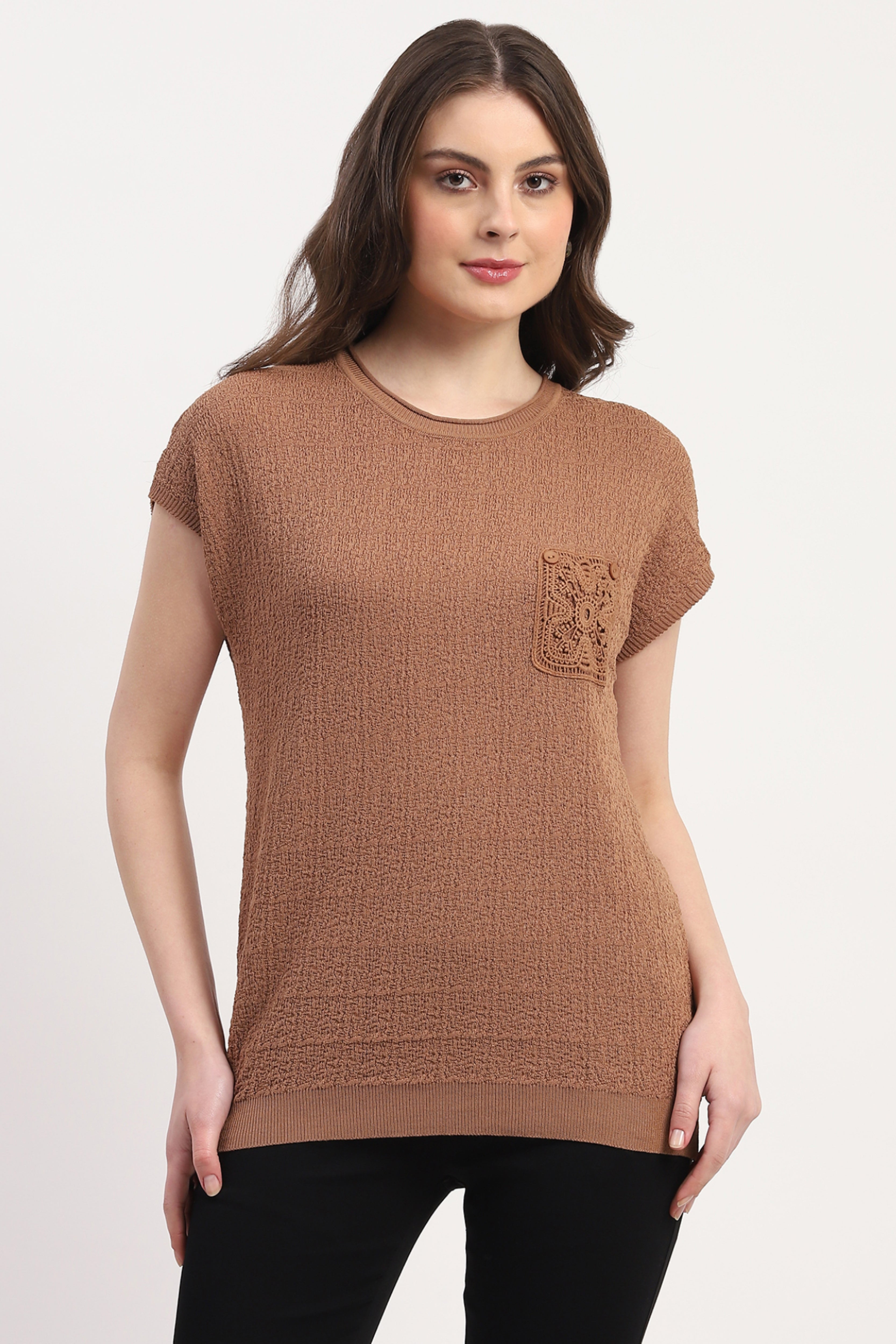 Brown Viscose Blend Textured Top