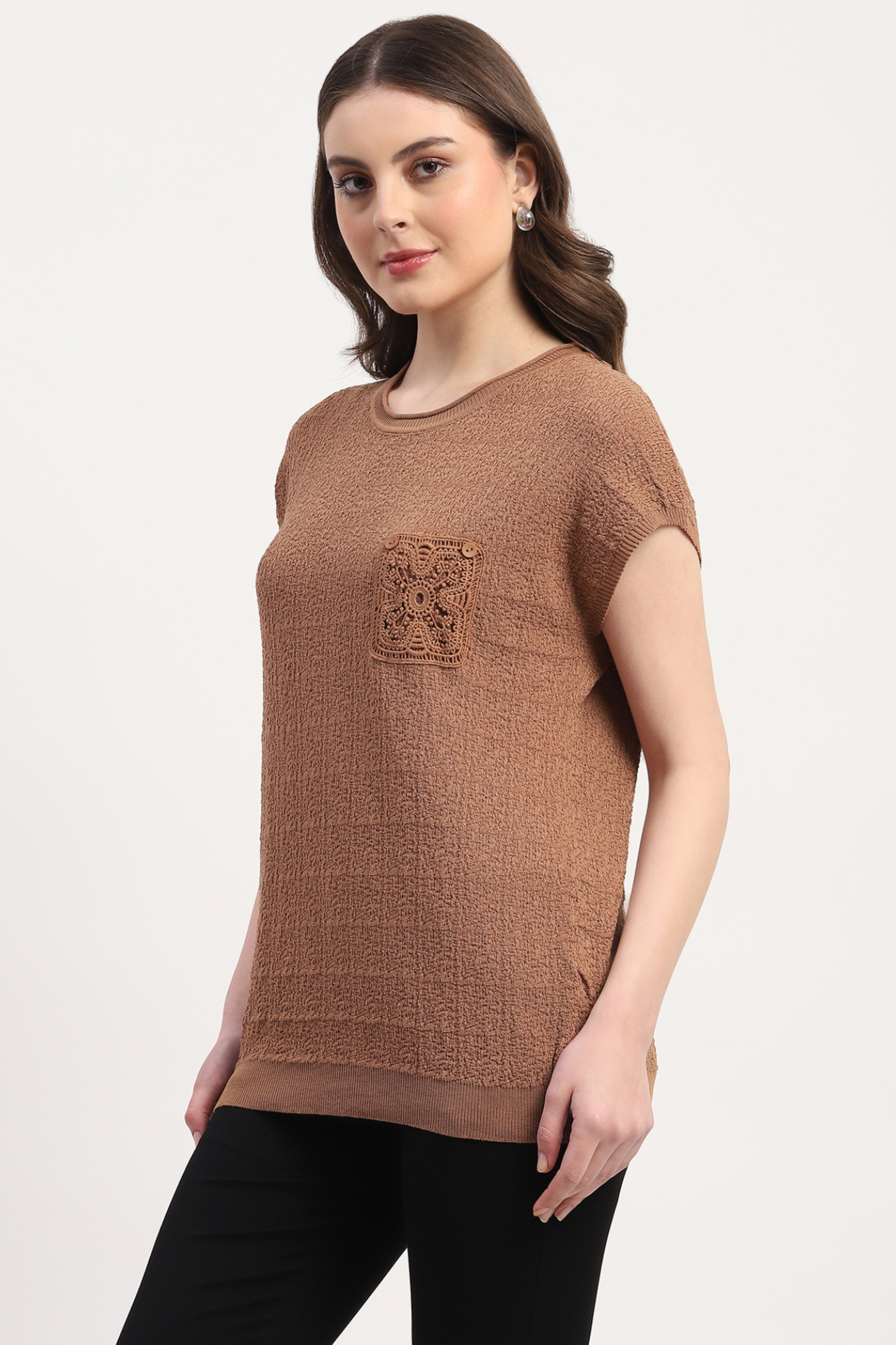 Brown Viscose Blend Textured Top