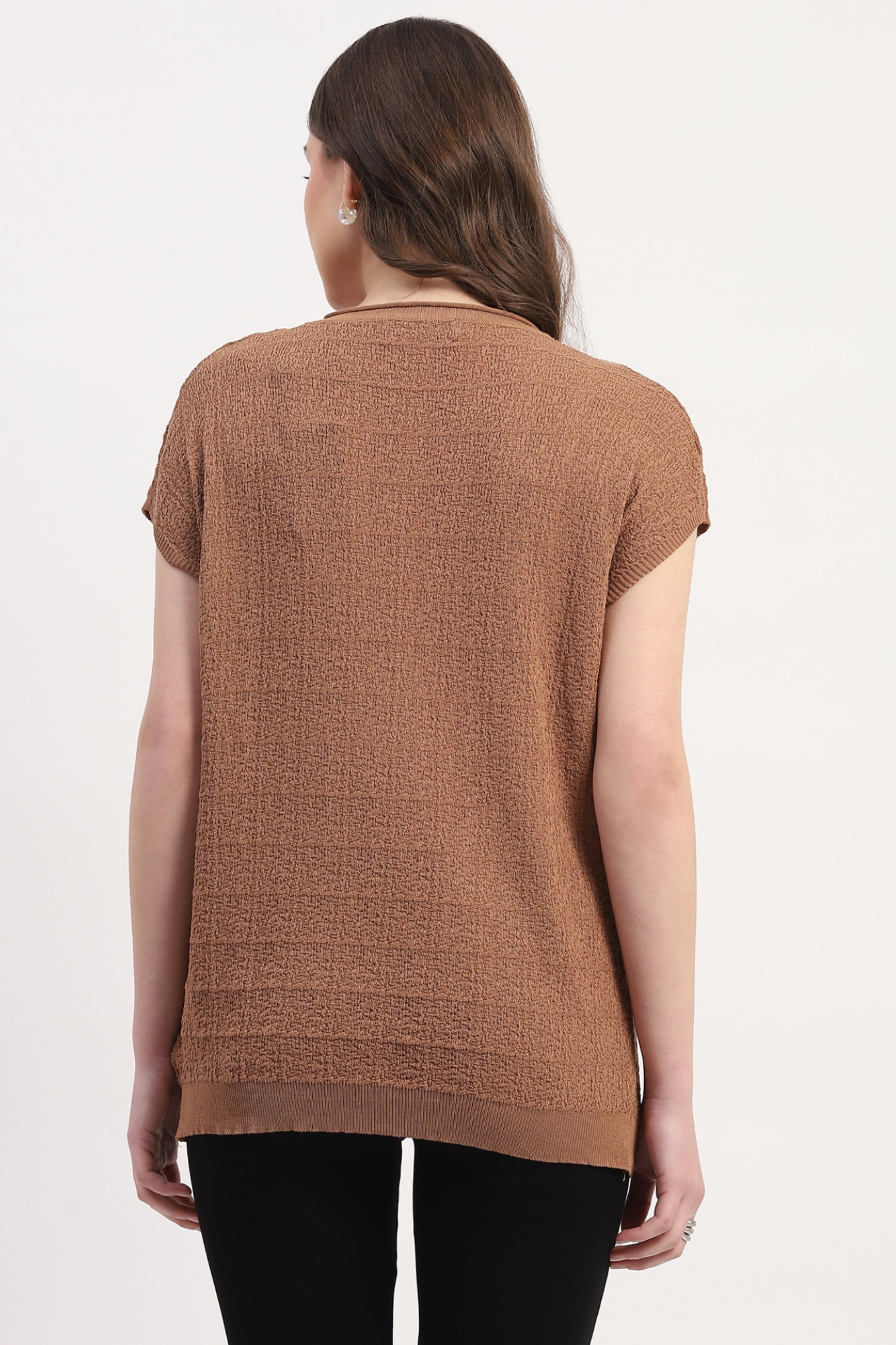 Brown Viscose Blend Textured Top