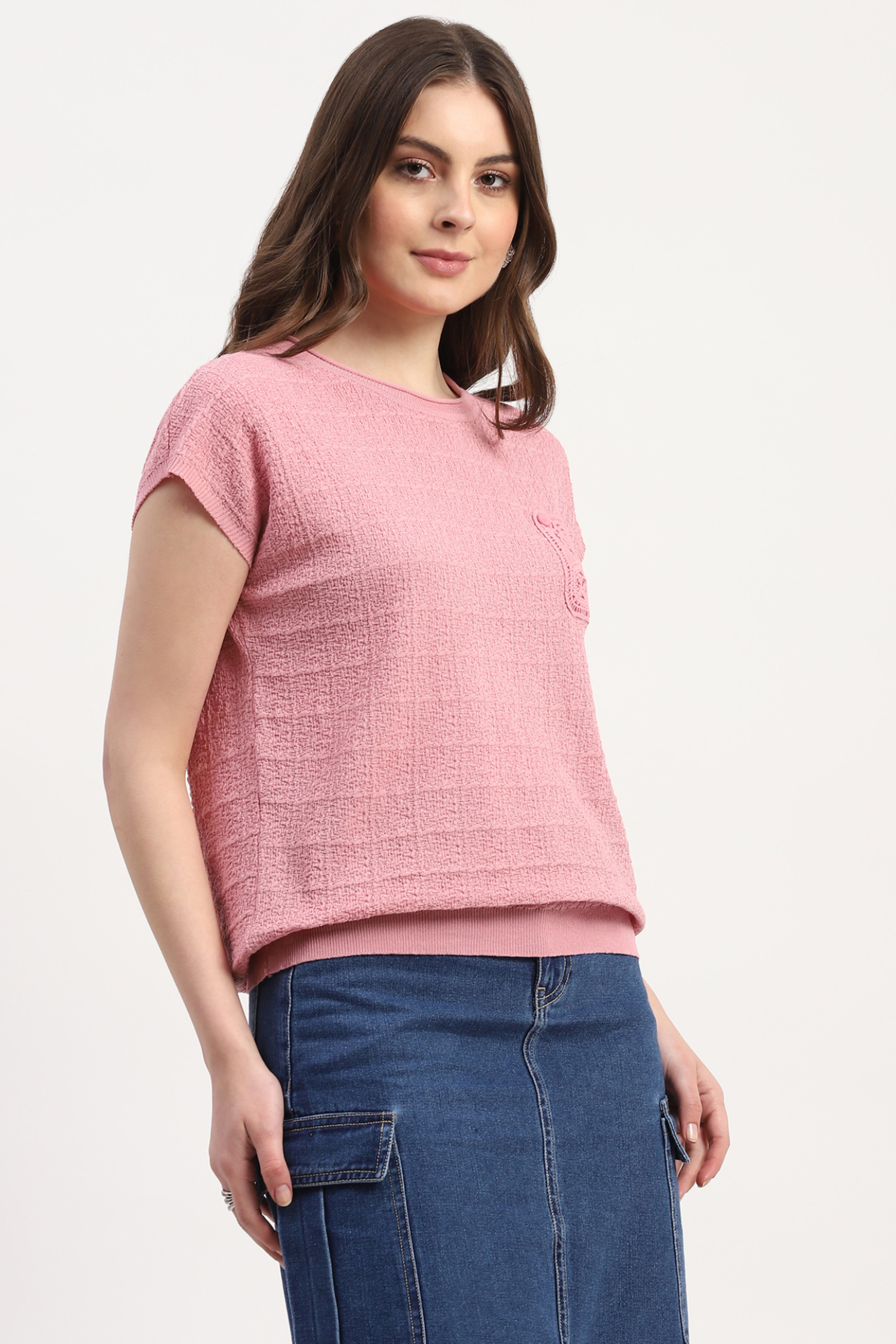 Pink Viscose Blend Textured Top