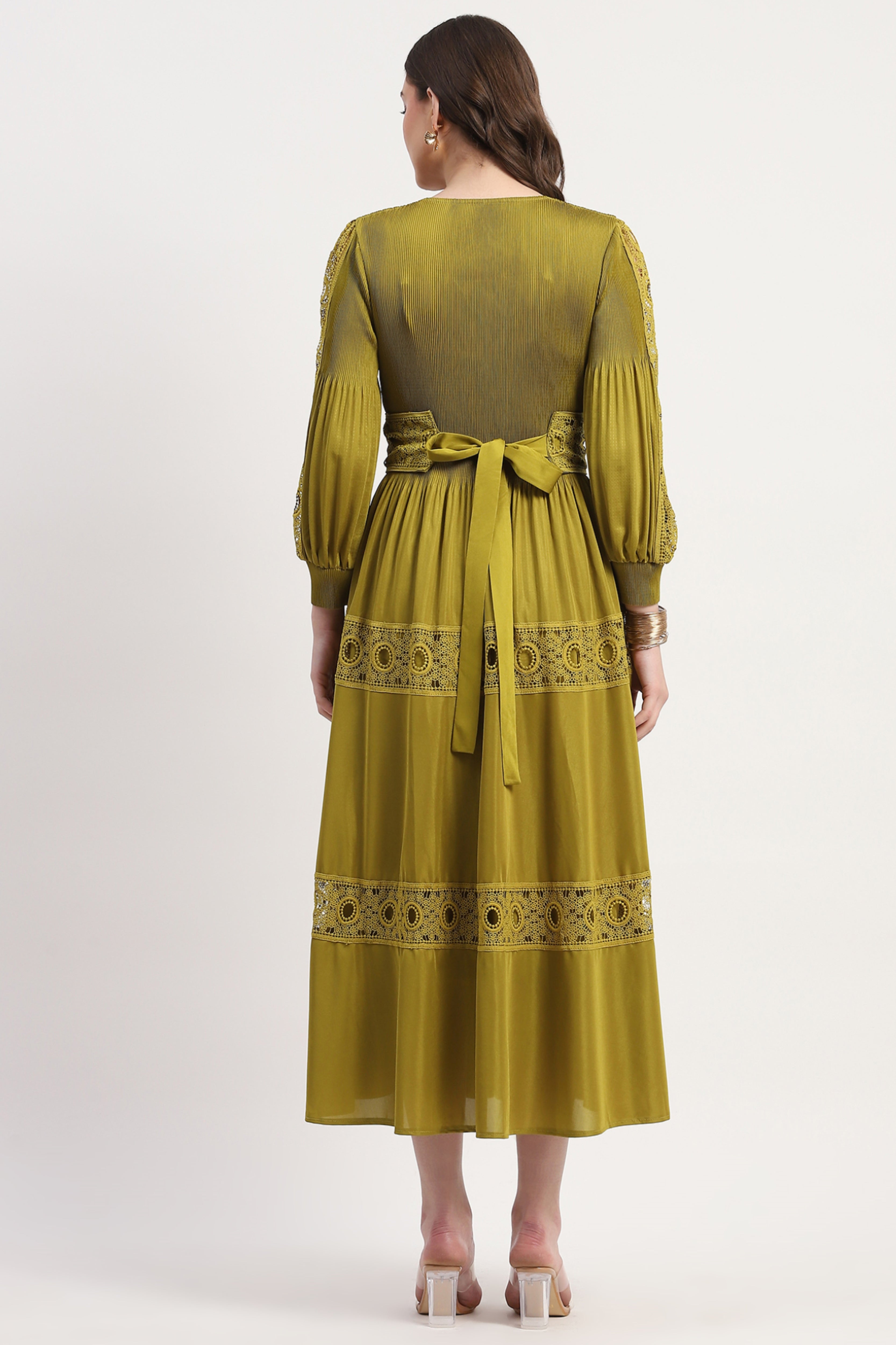 Green Polyester Solid Dress