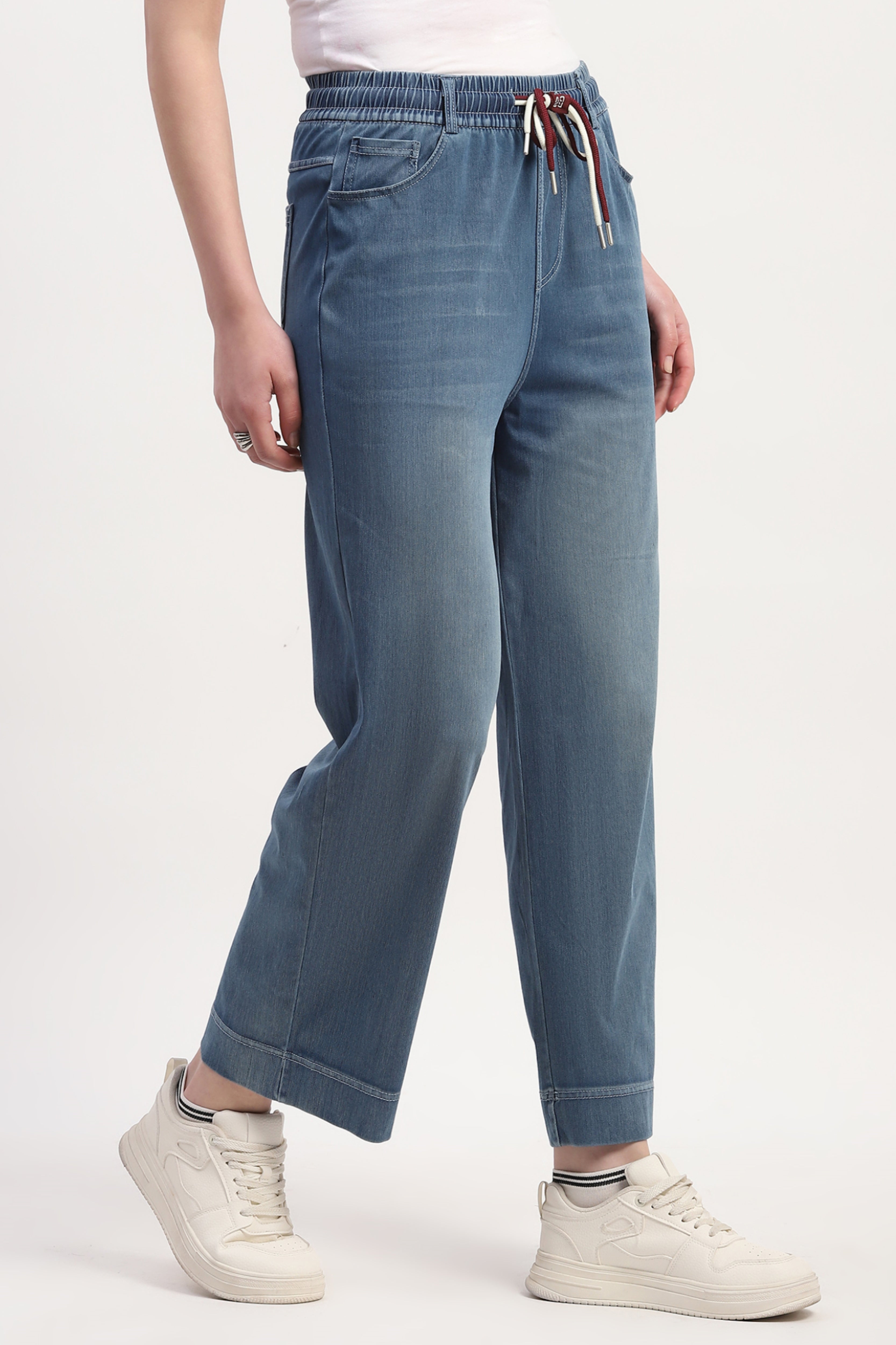 Blue Cotton Blend Solid Lower