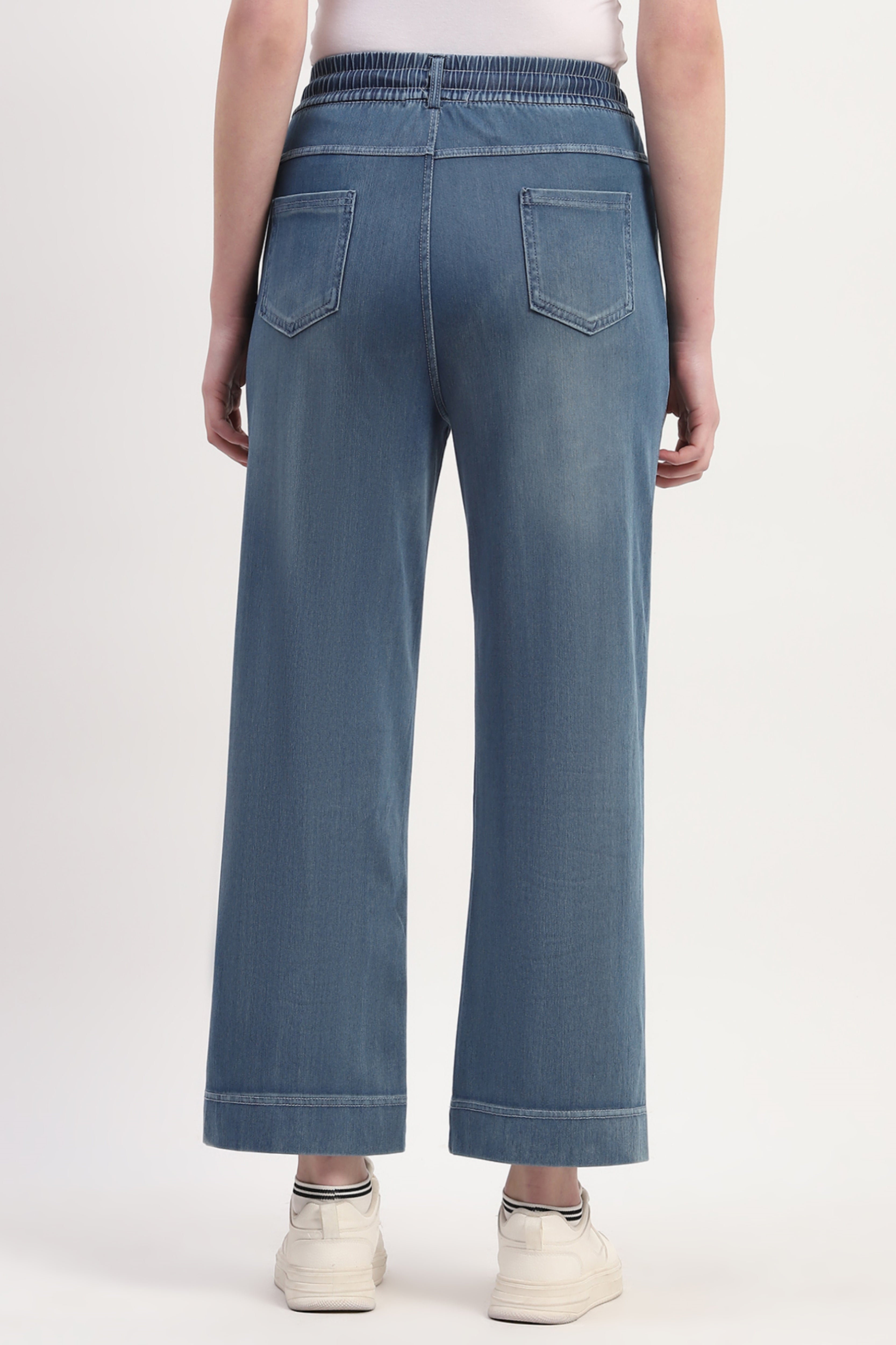 Blue Cotton Blend Solid Lower