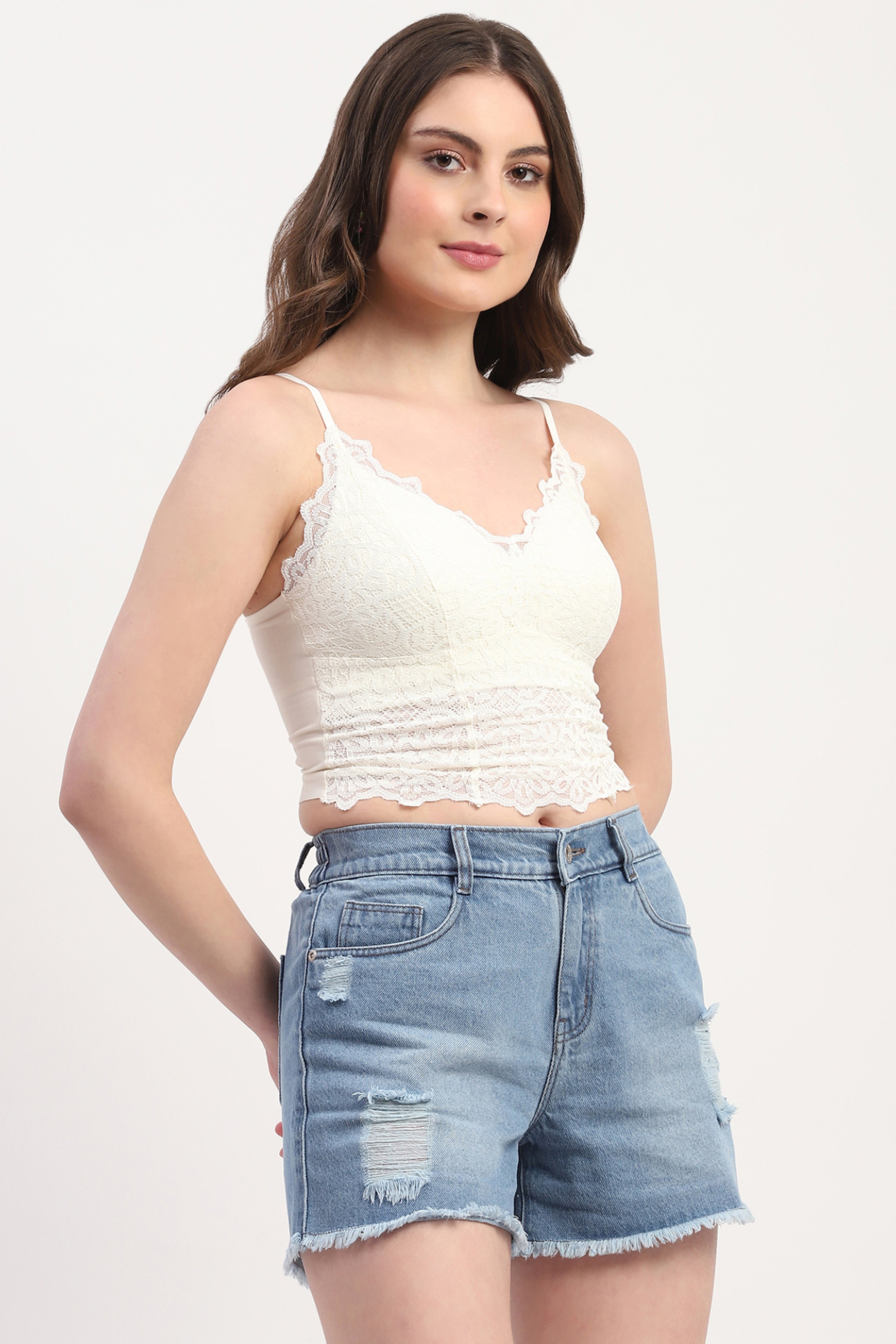 Off-White Nylon Spandex Solid Bralette