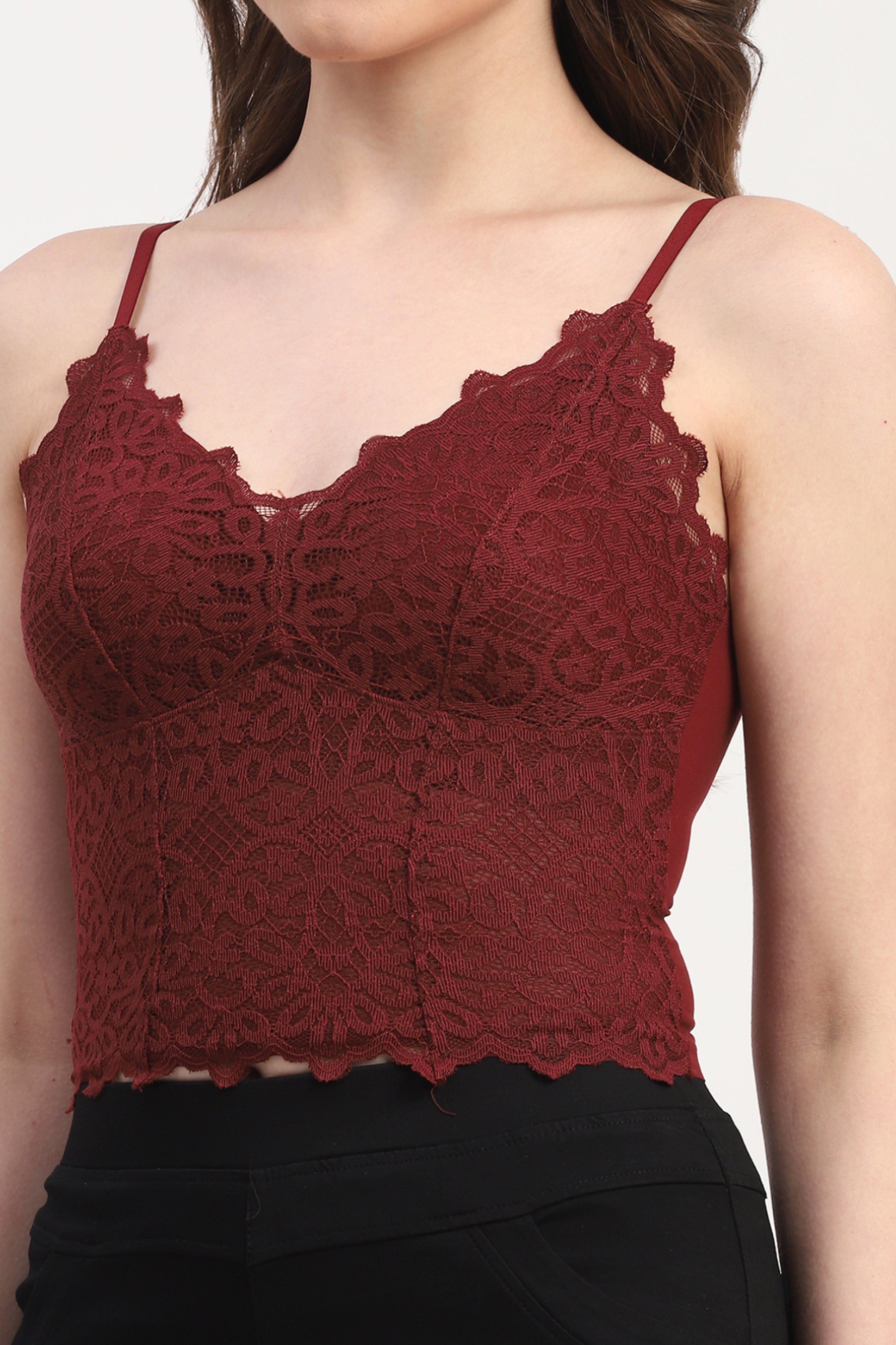 Maroon Nylon Spandex Solid Bralette