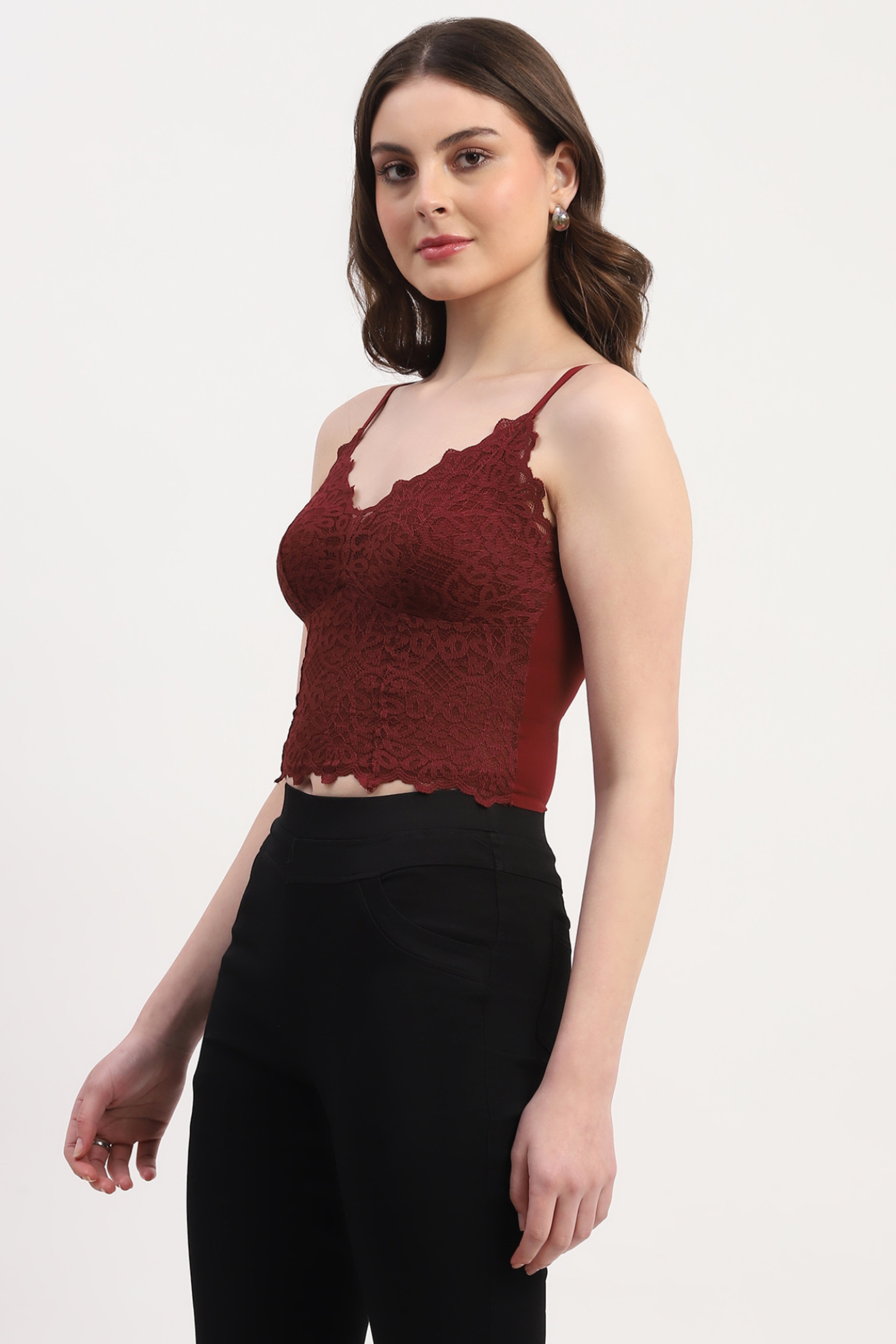 Maroon Nylon Spandex Solid Bralette