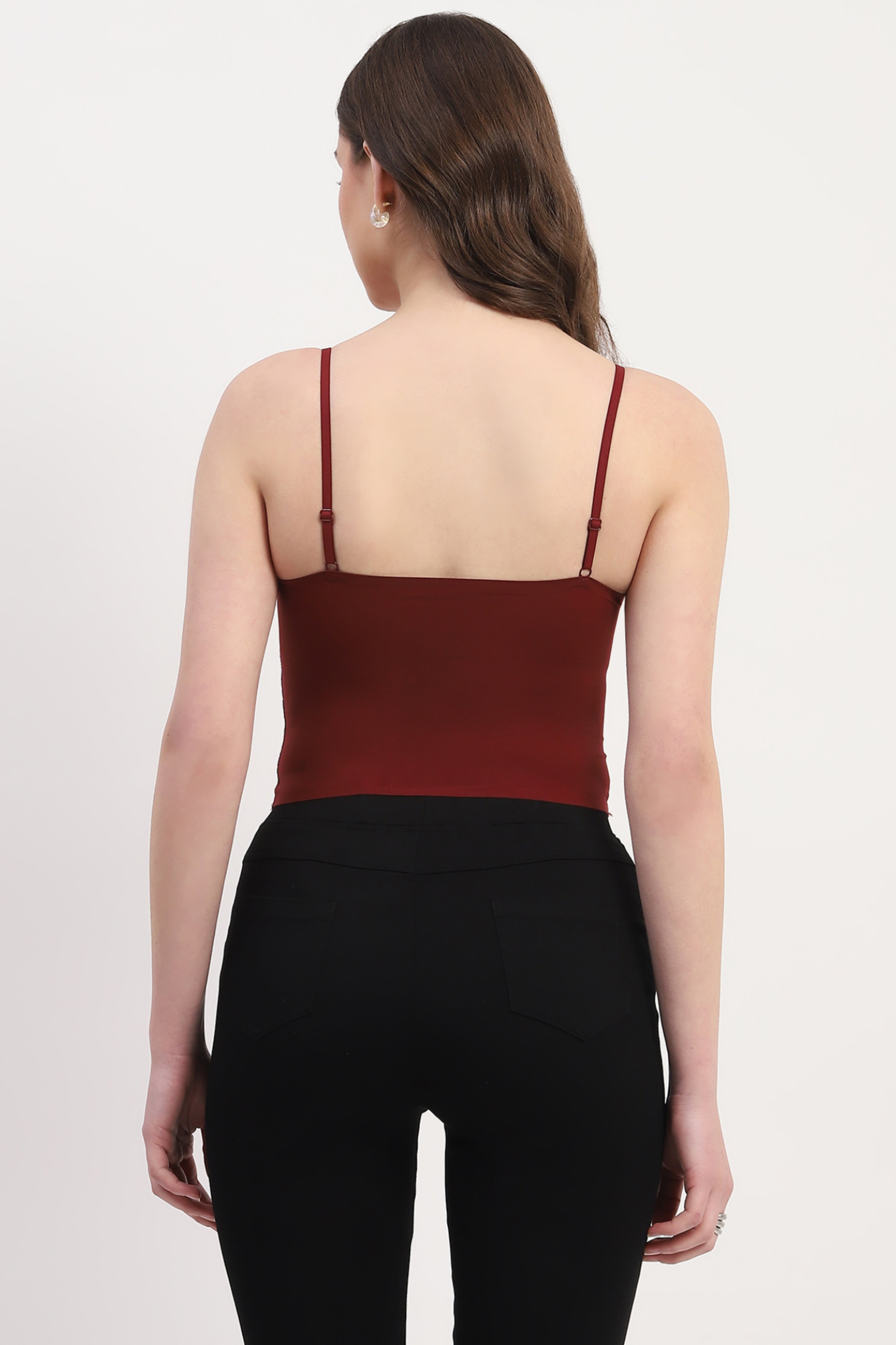 Maroon Nylon Spandex Solid Bralette