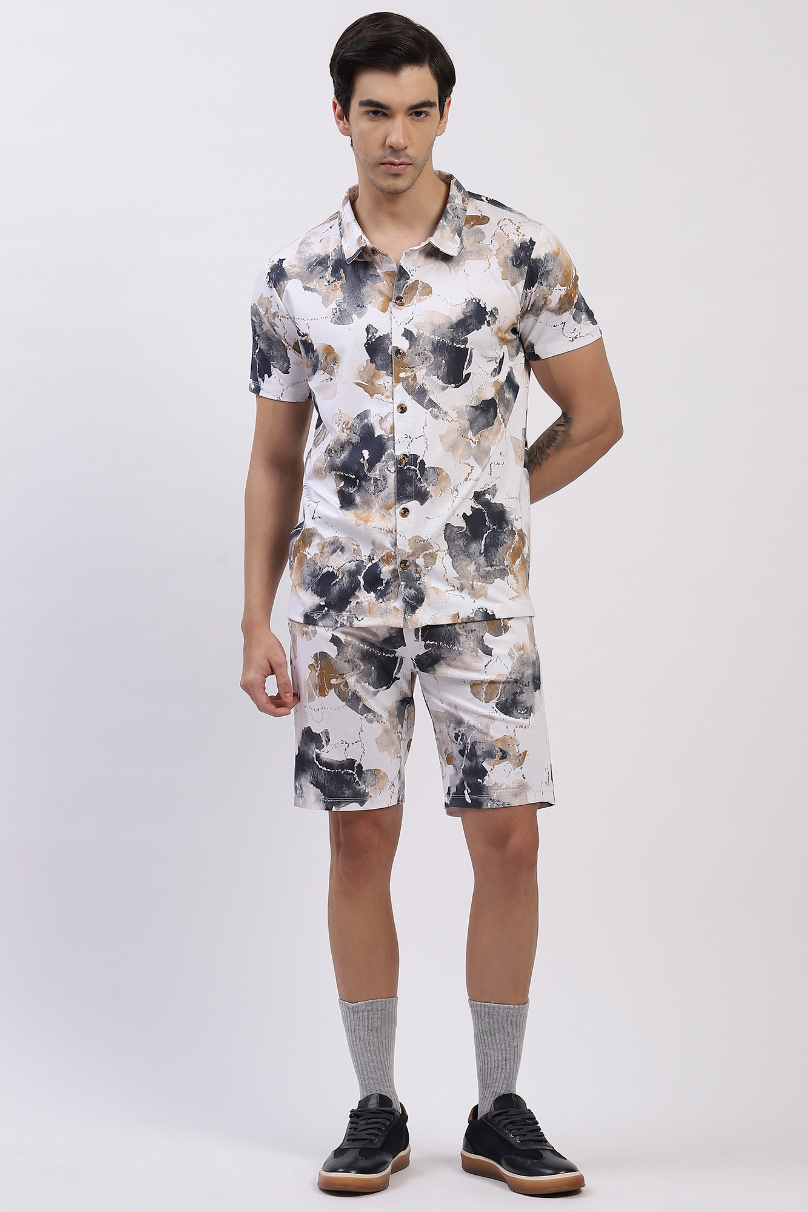 White Abstract Print Co-ord Set