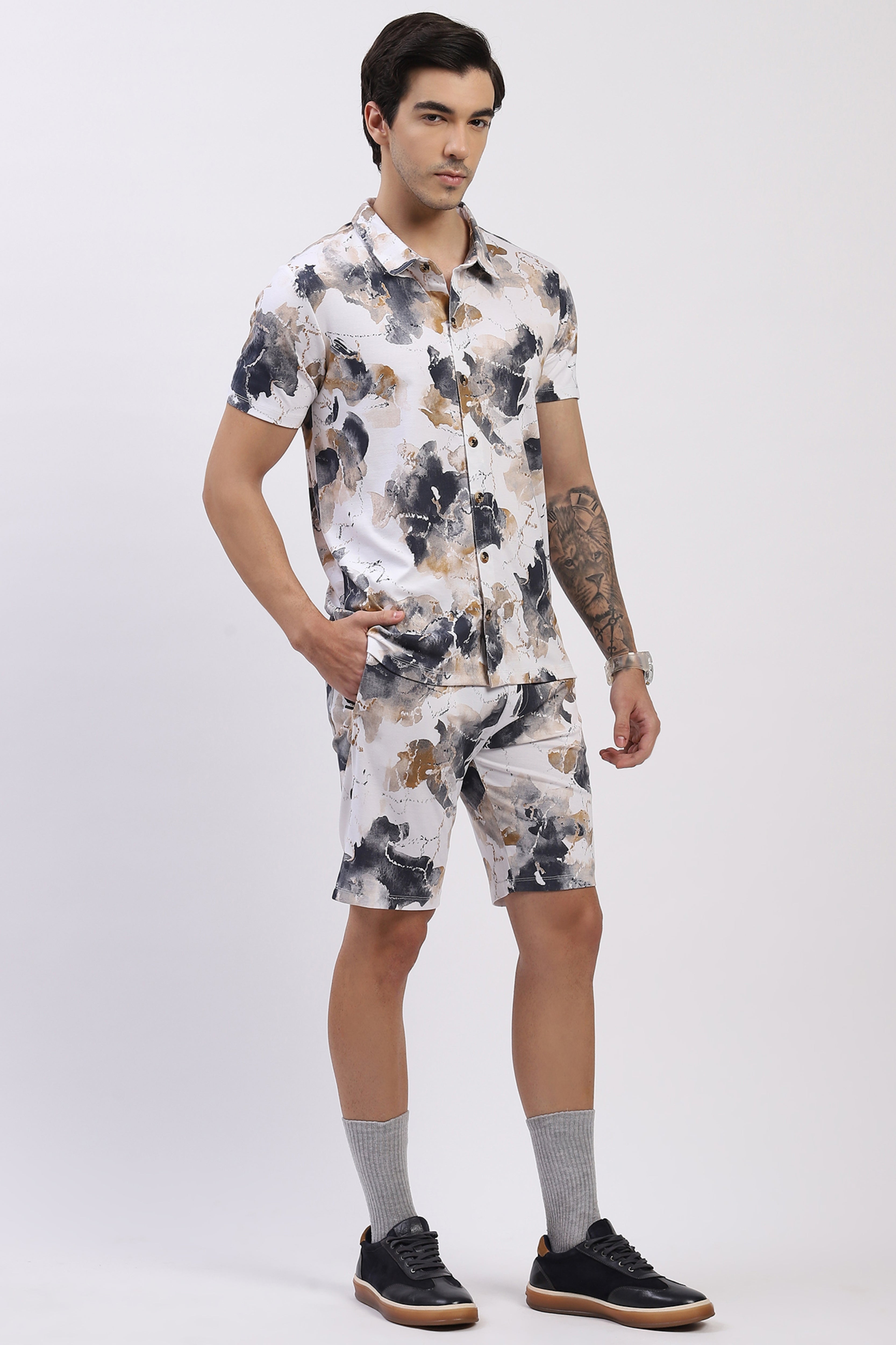 White Abstract Print Co-ord Set