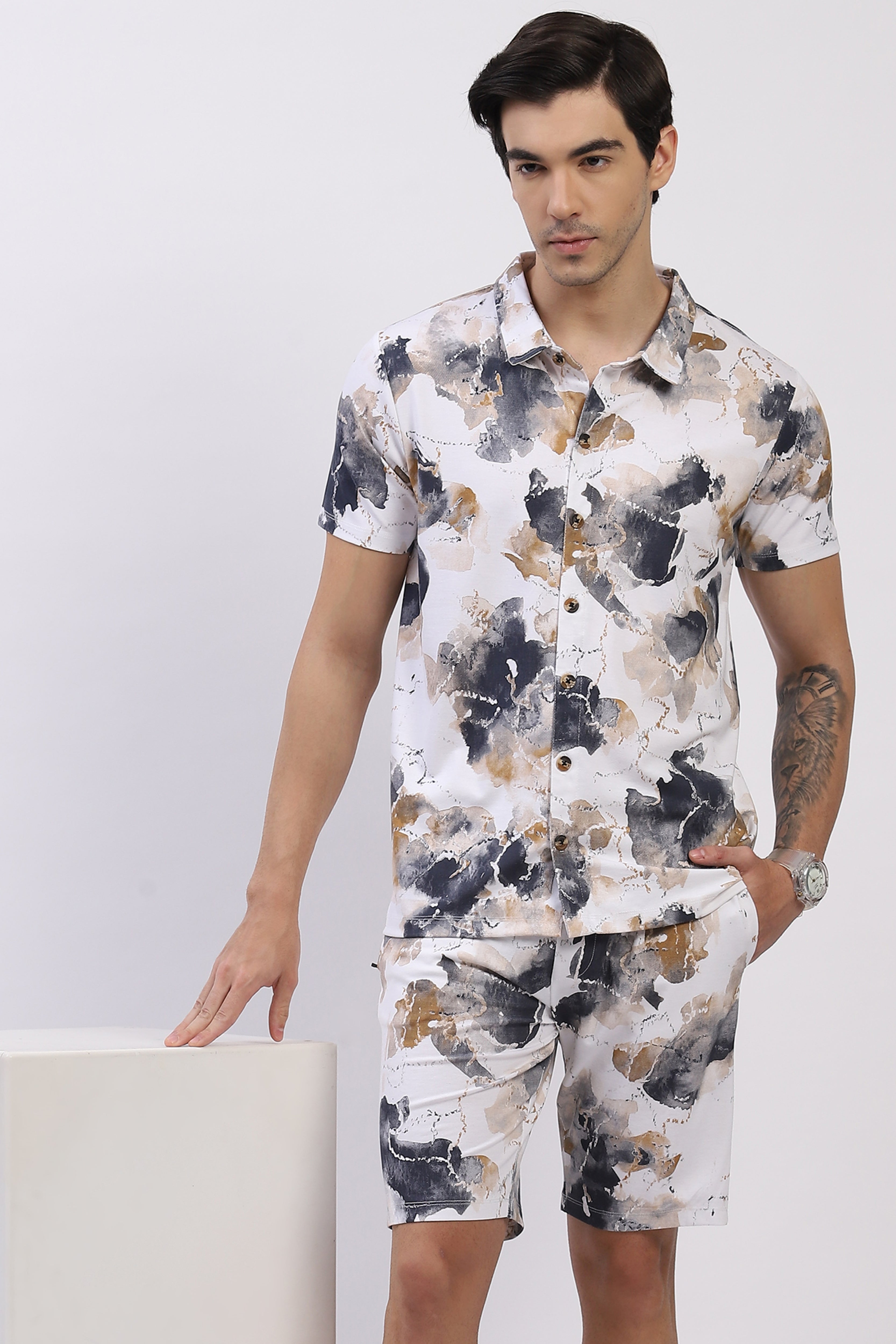 White Abstract Print Co-ord Set