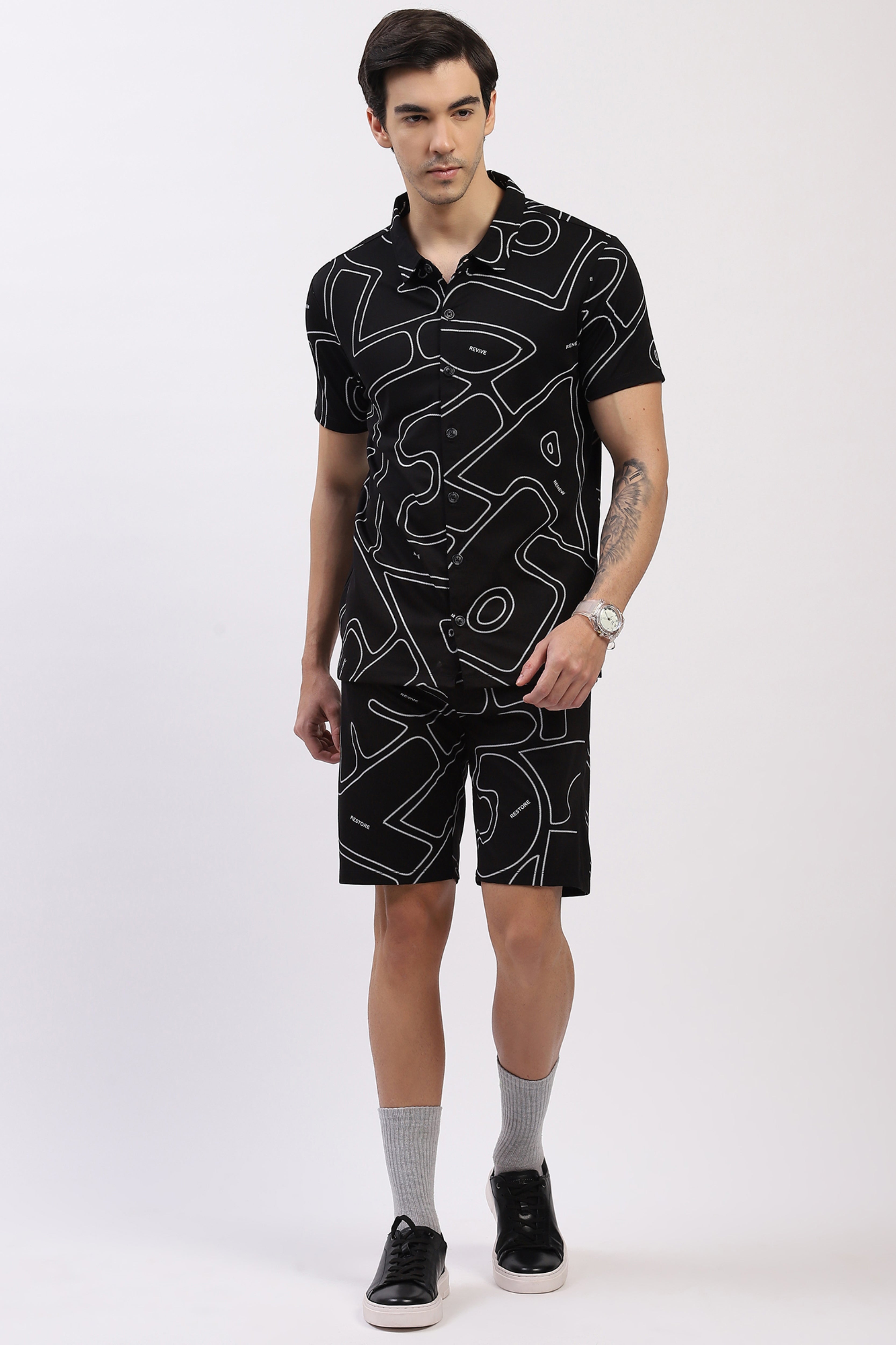 Black Abstract Print “Renew” Co-Ord Set