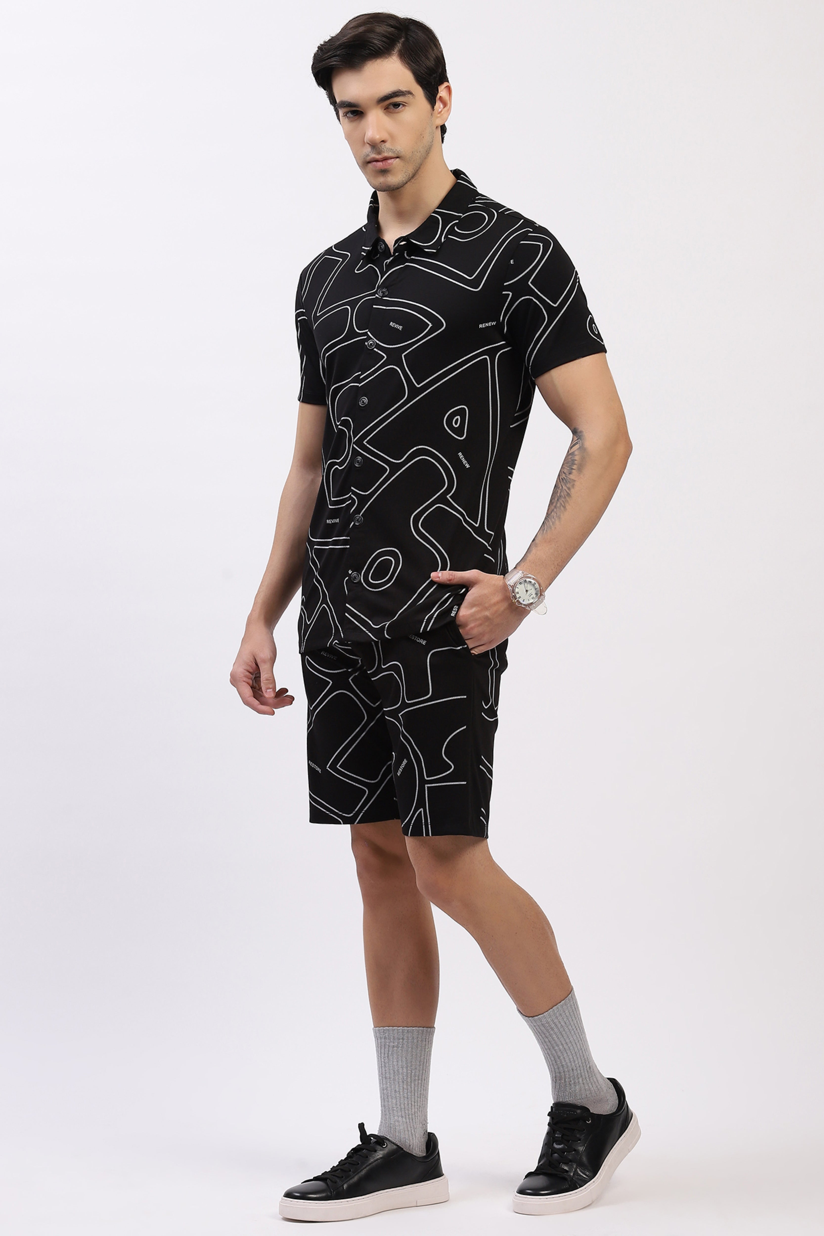 Black Abstract Print “Renew” Co-Ord Set