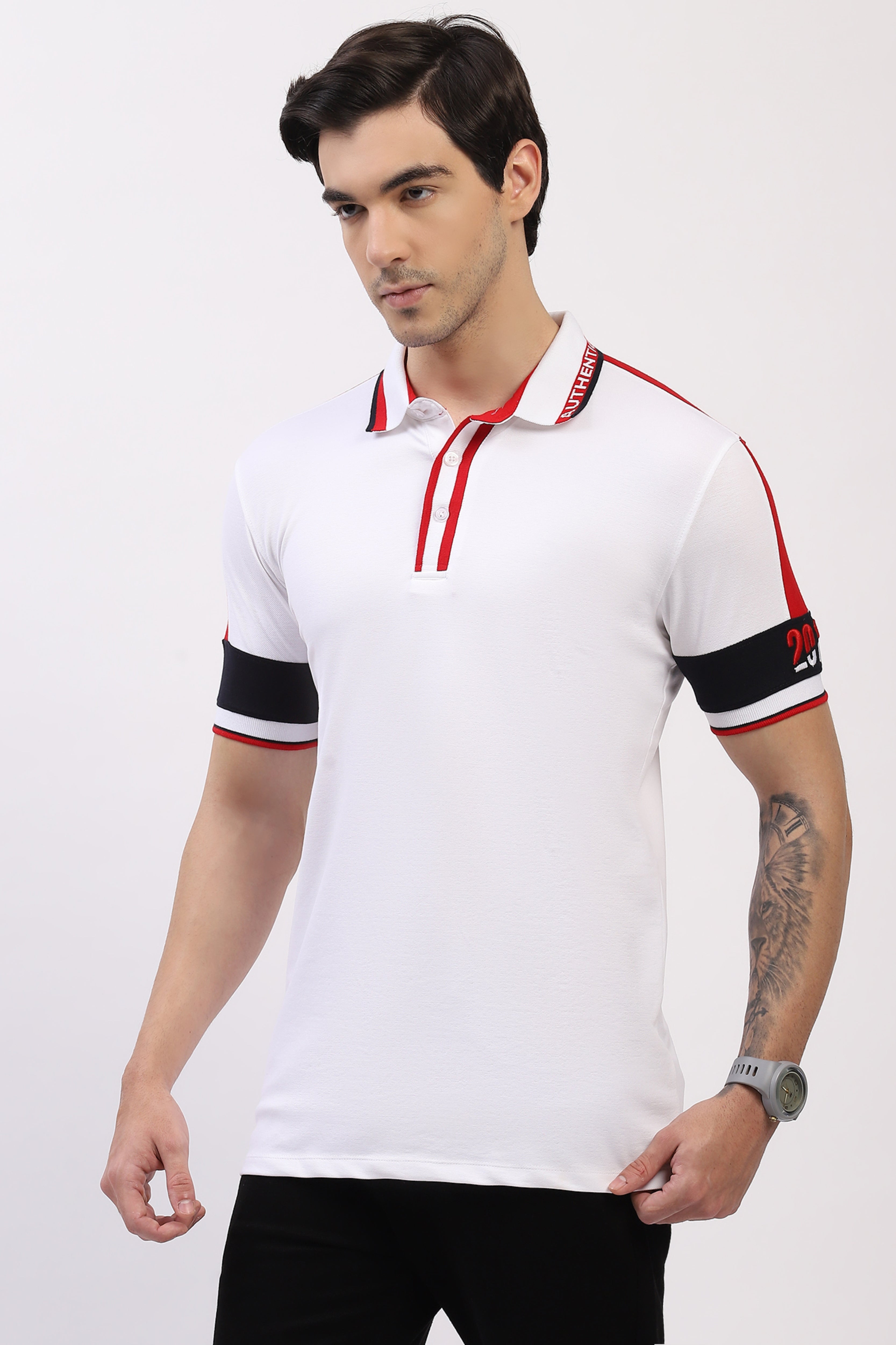 White Colorblock Polo T-Shirt
