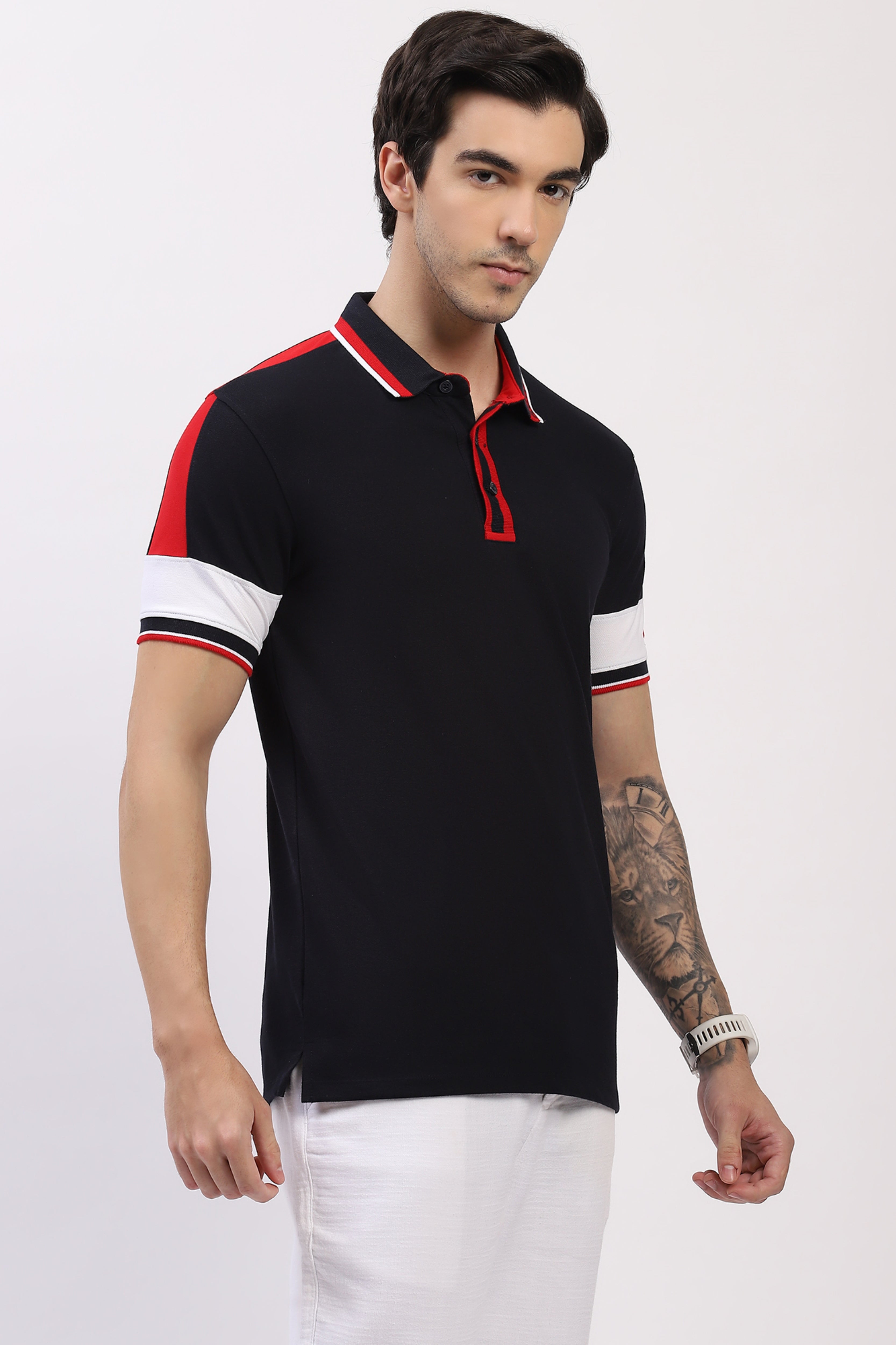 Navy Colorblock Polo T-Shirt
