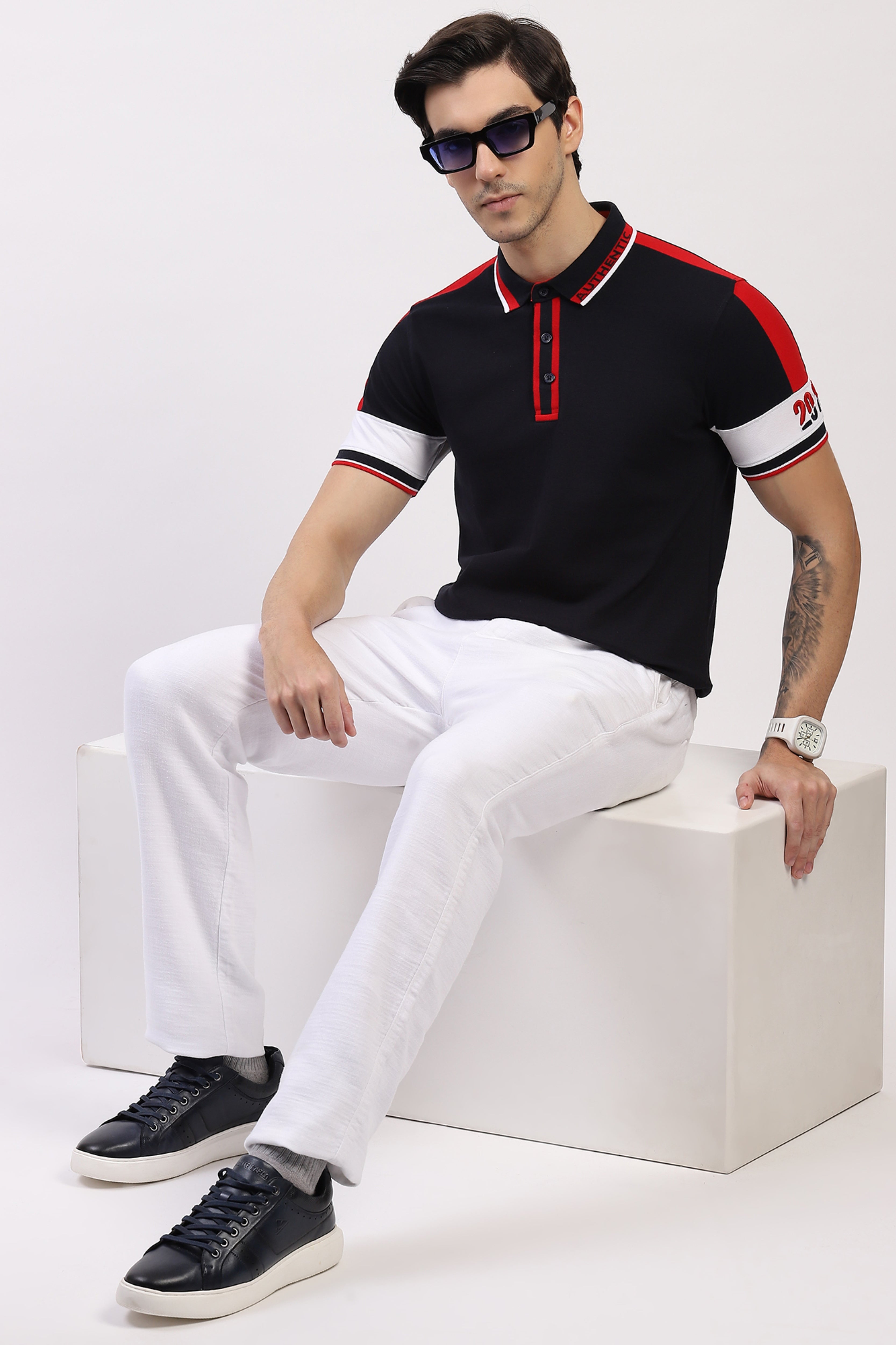 Navy Colorblock Polo T-Shirt