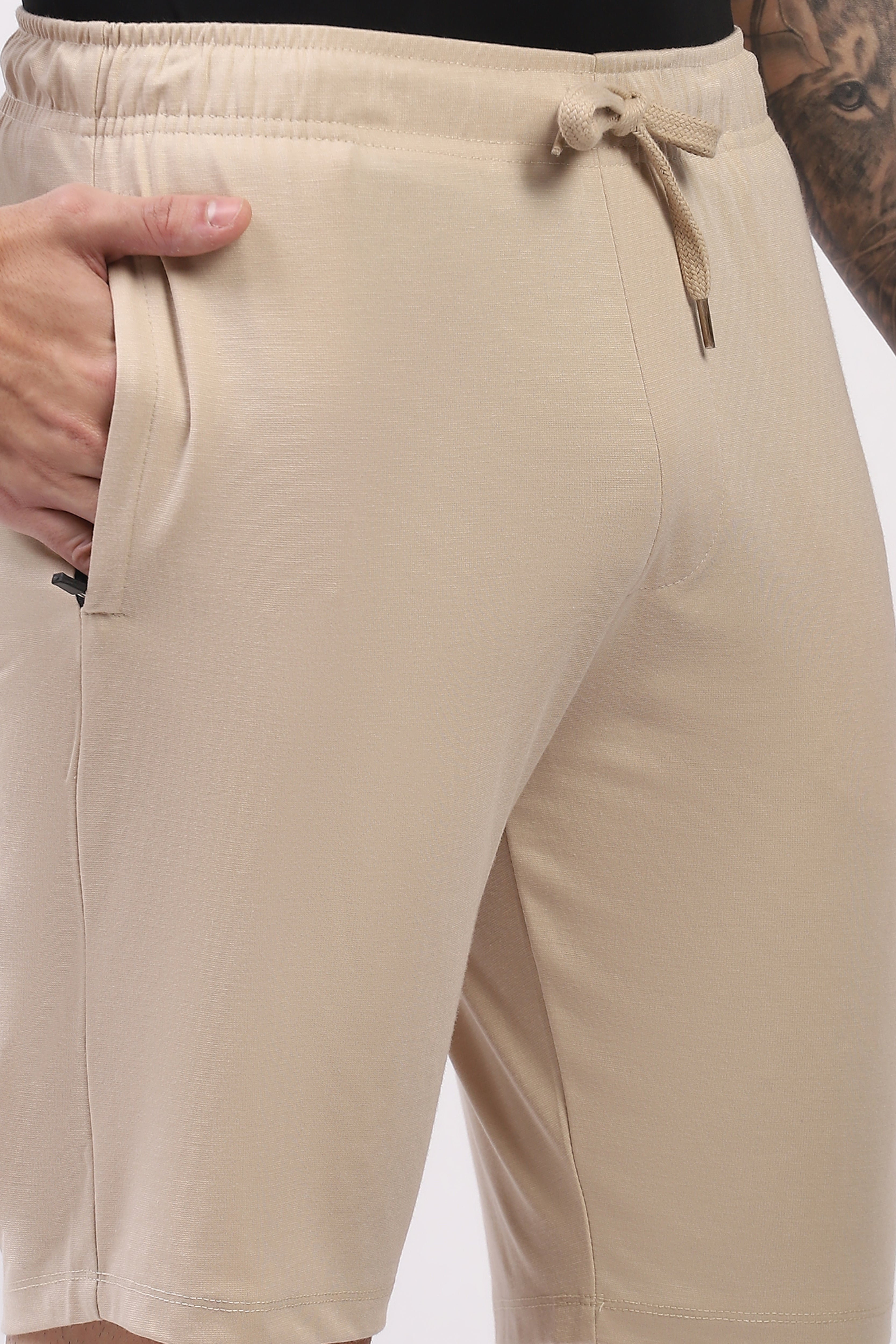Beige Comfort Stretch Casual Shorts