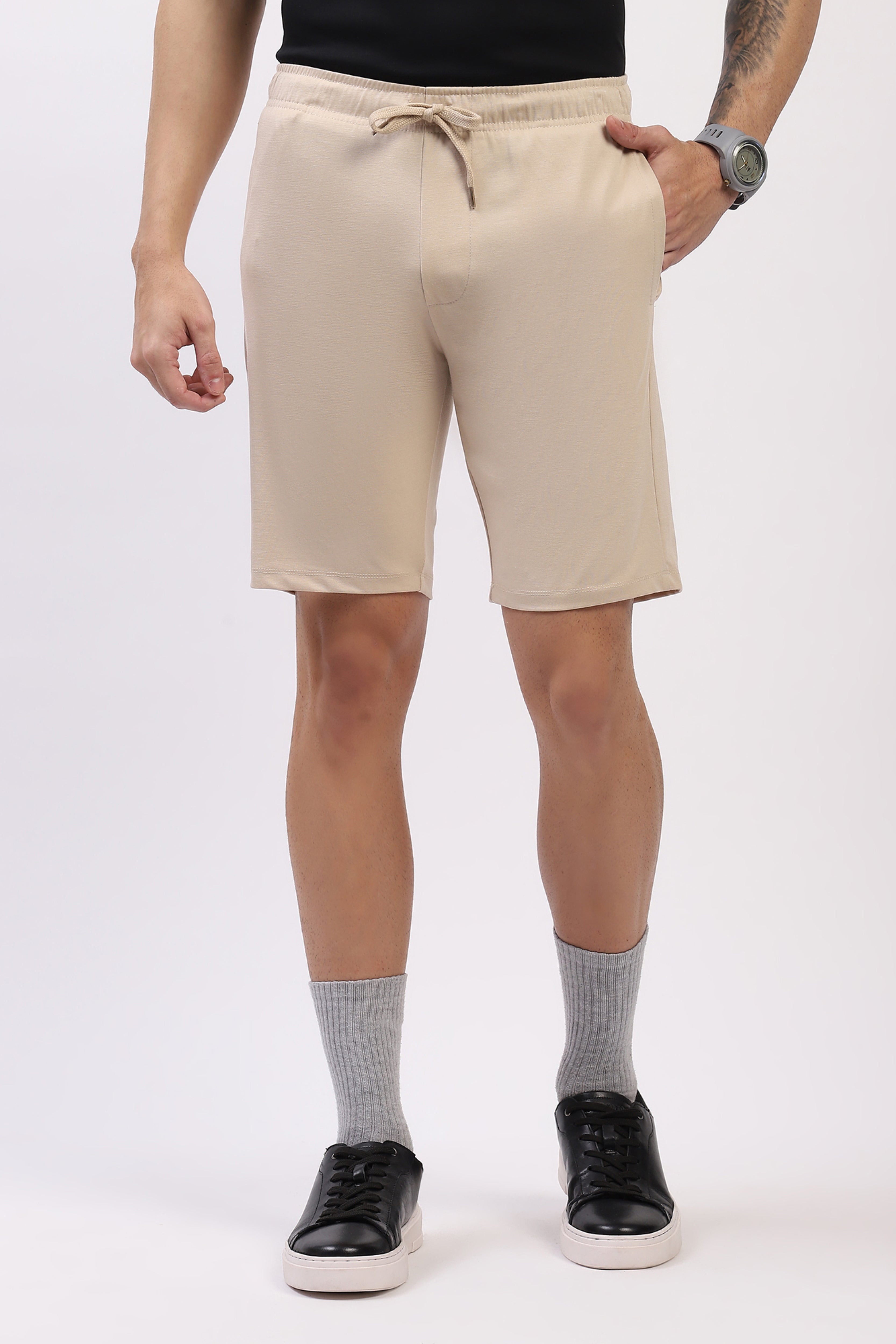 Beige Comfort Stretch Casual Shorts