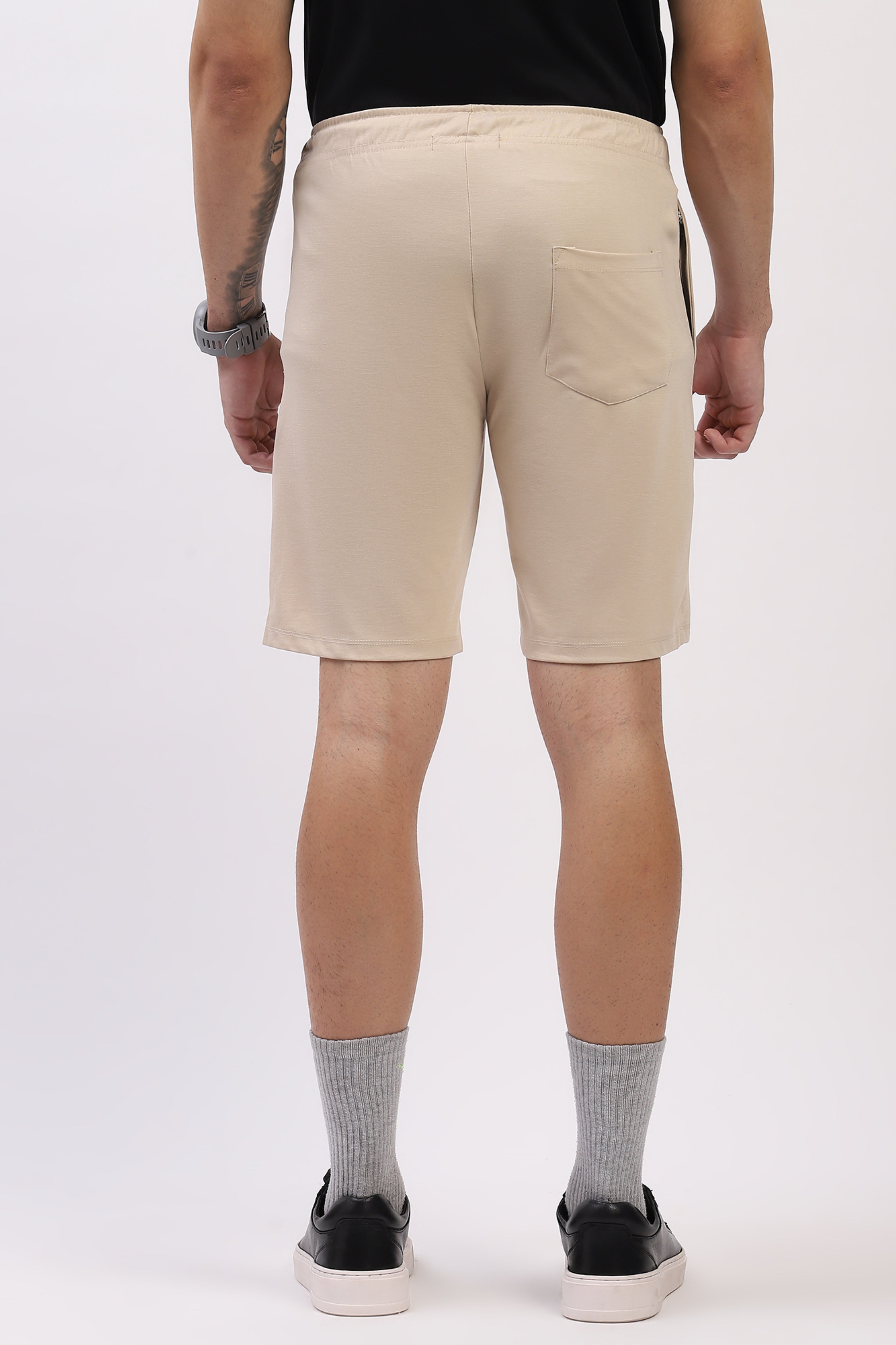 Beige Comfort Stretch Casual Shorts