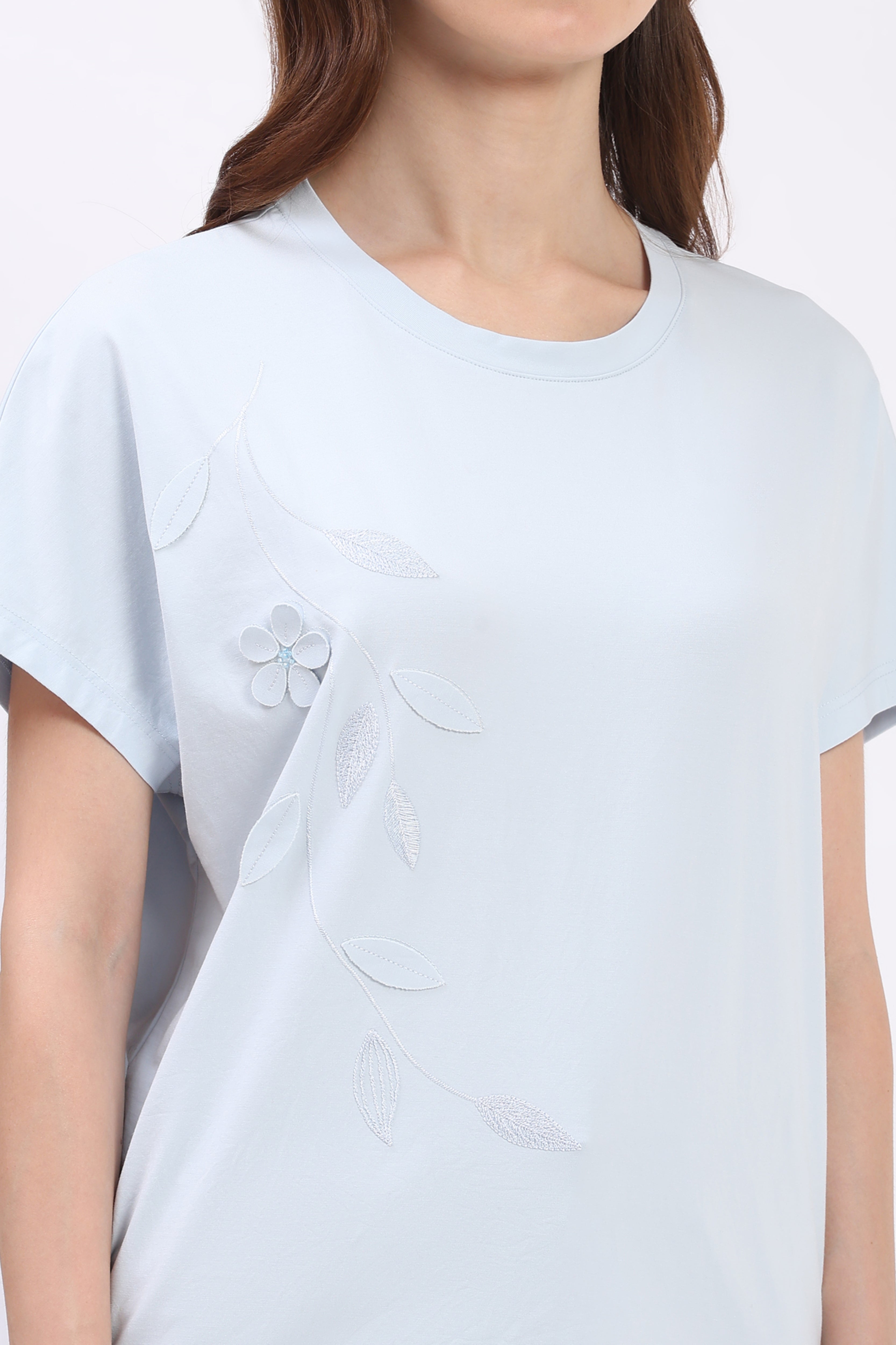 Sky Blue Floral Applique Top