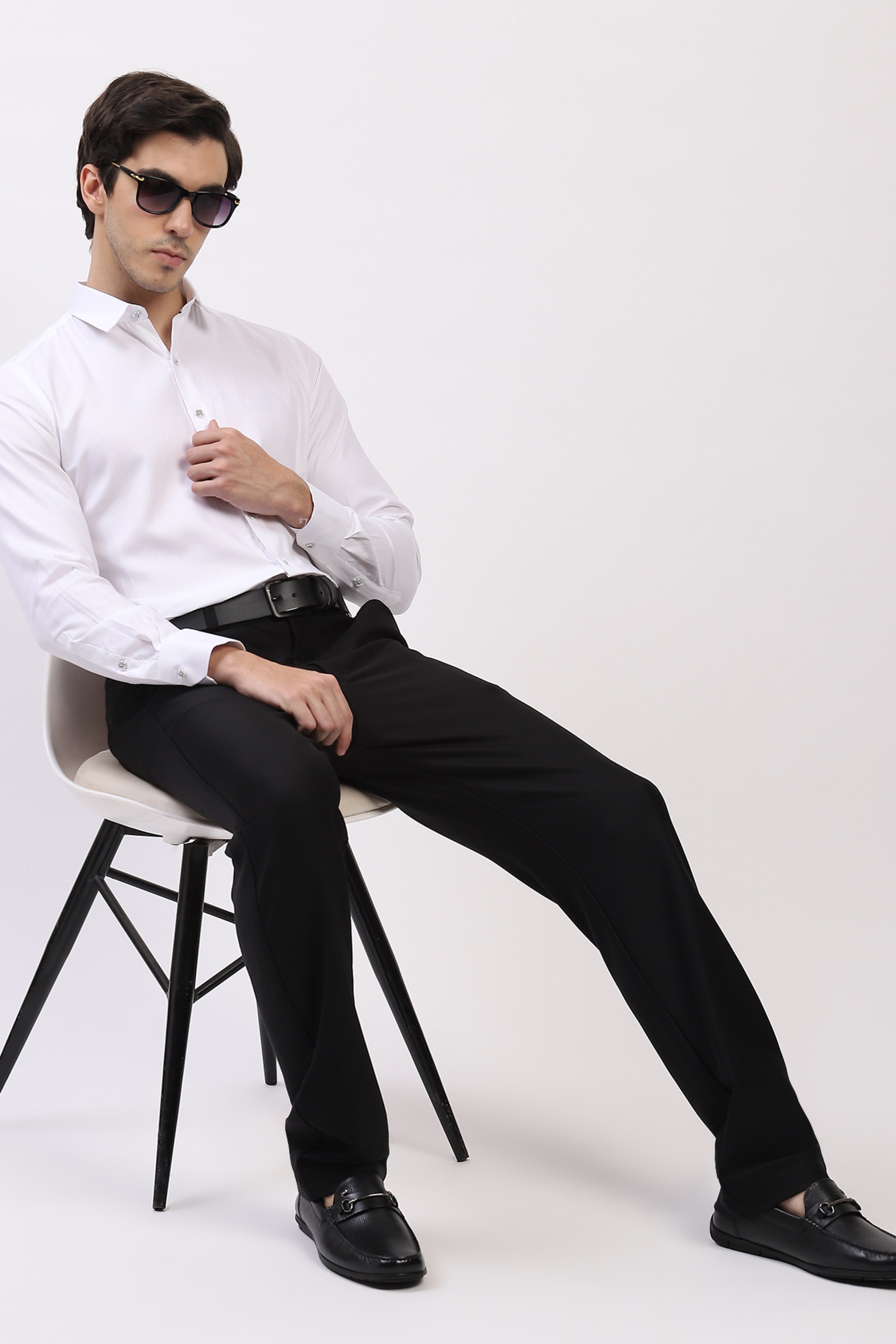 Classic White Self-Design Formal Shirt