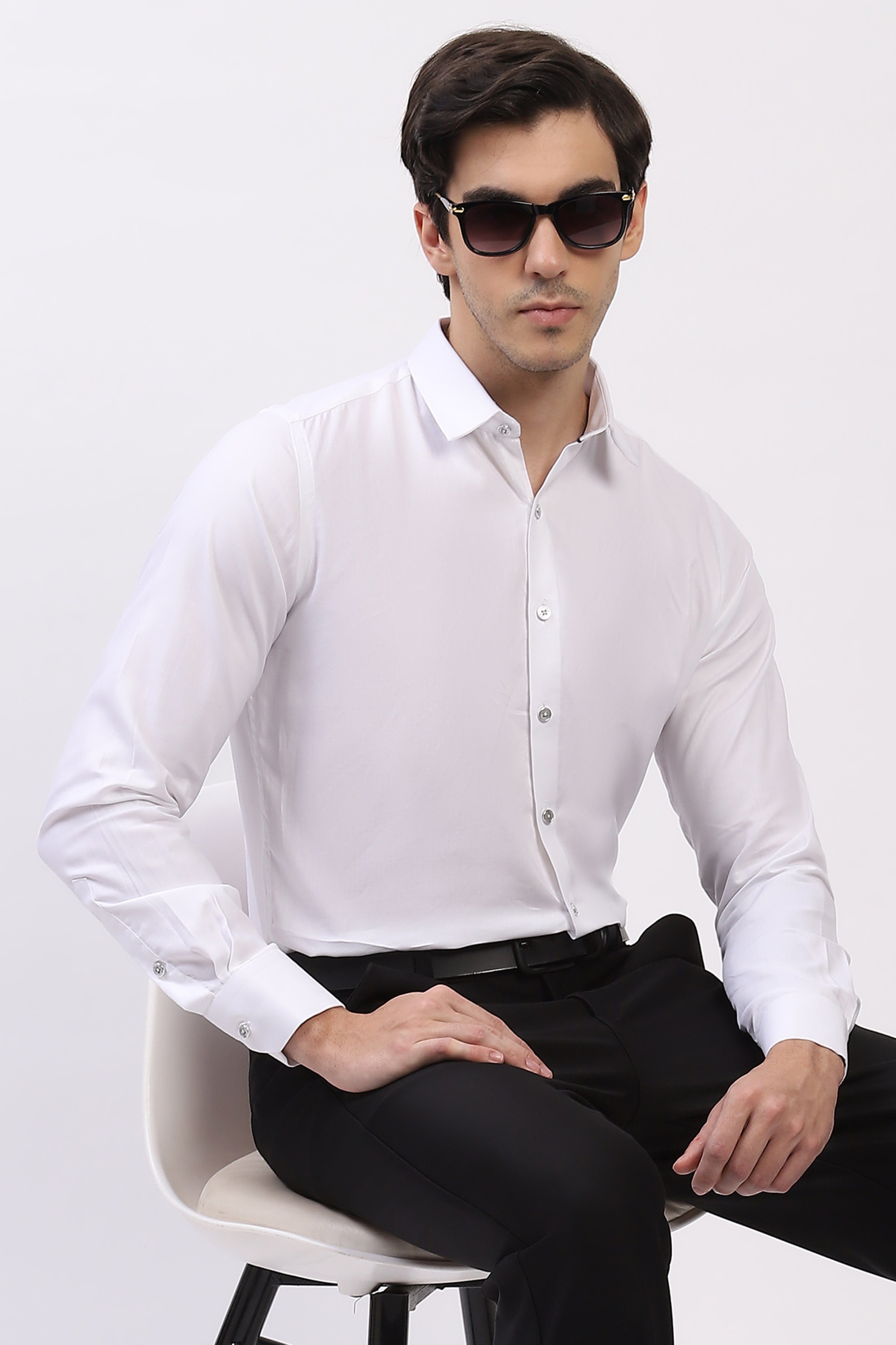 Classic White Self-Design Formal Shirt