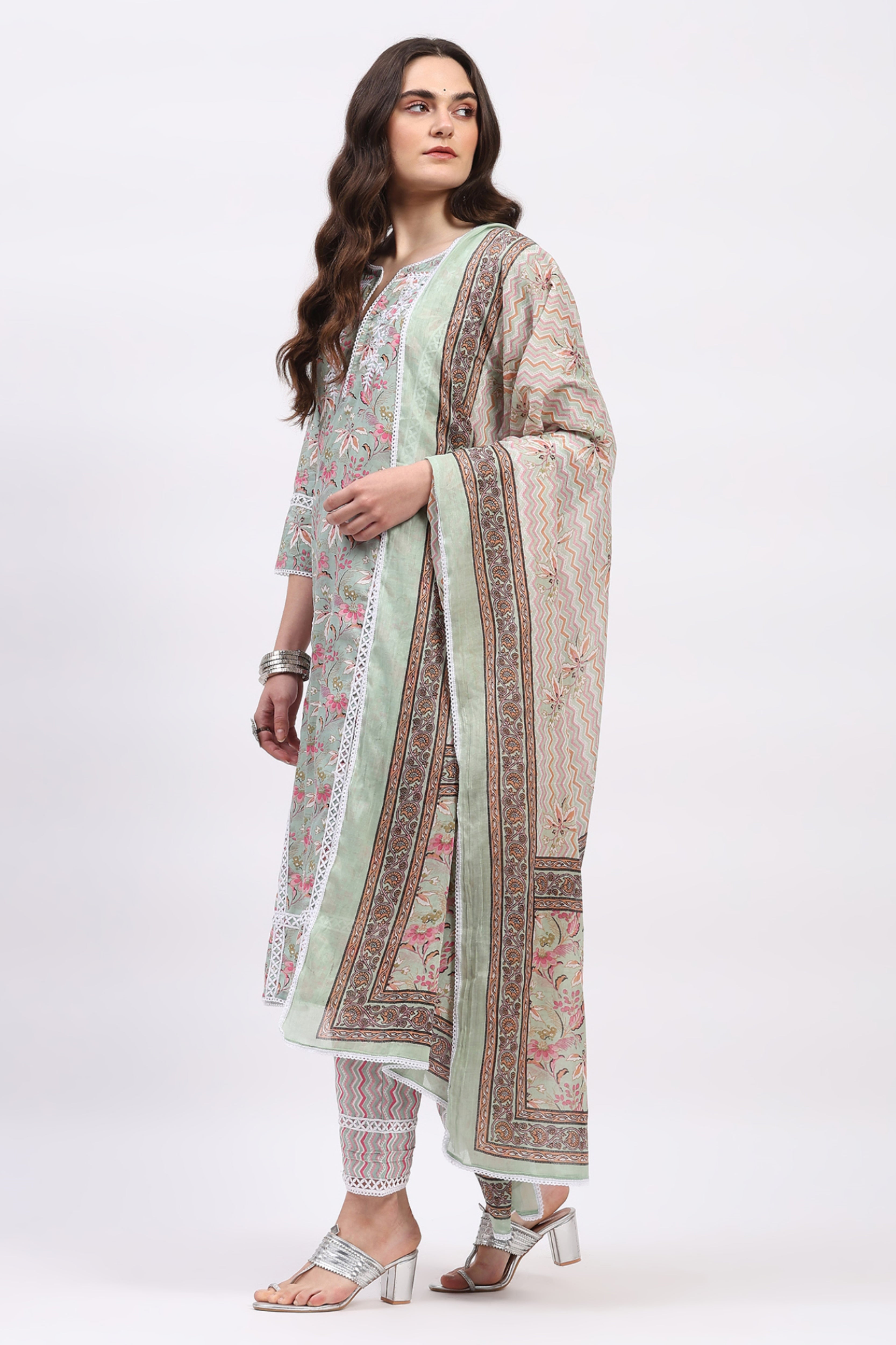 Pista Green & Pink Floral Print Suit Set