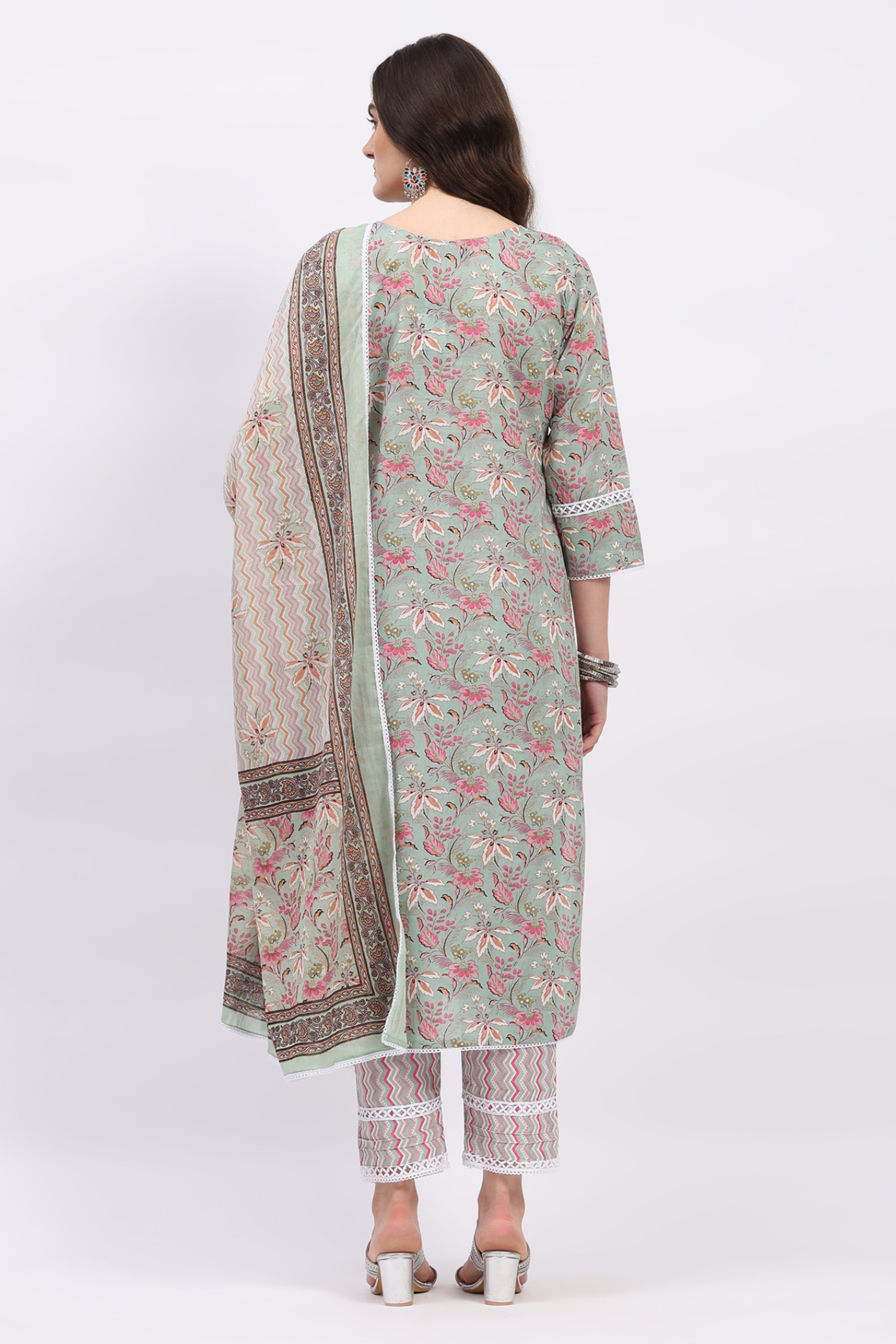 Pista Green & Pink Floral Print Suit Set