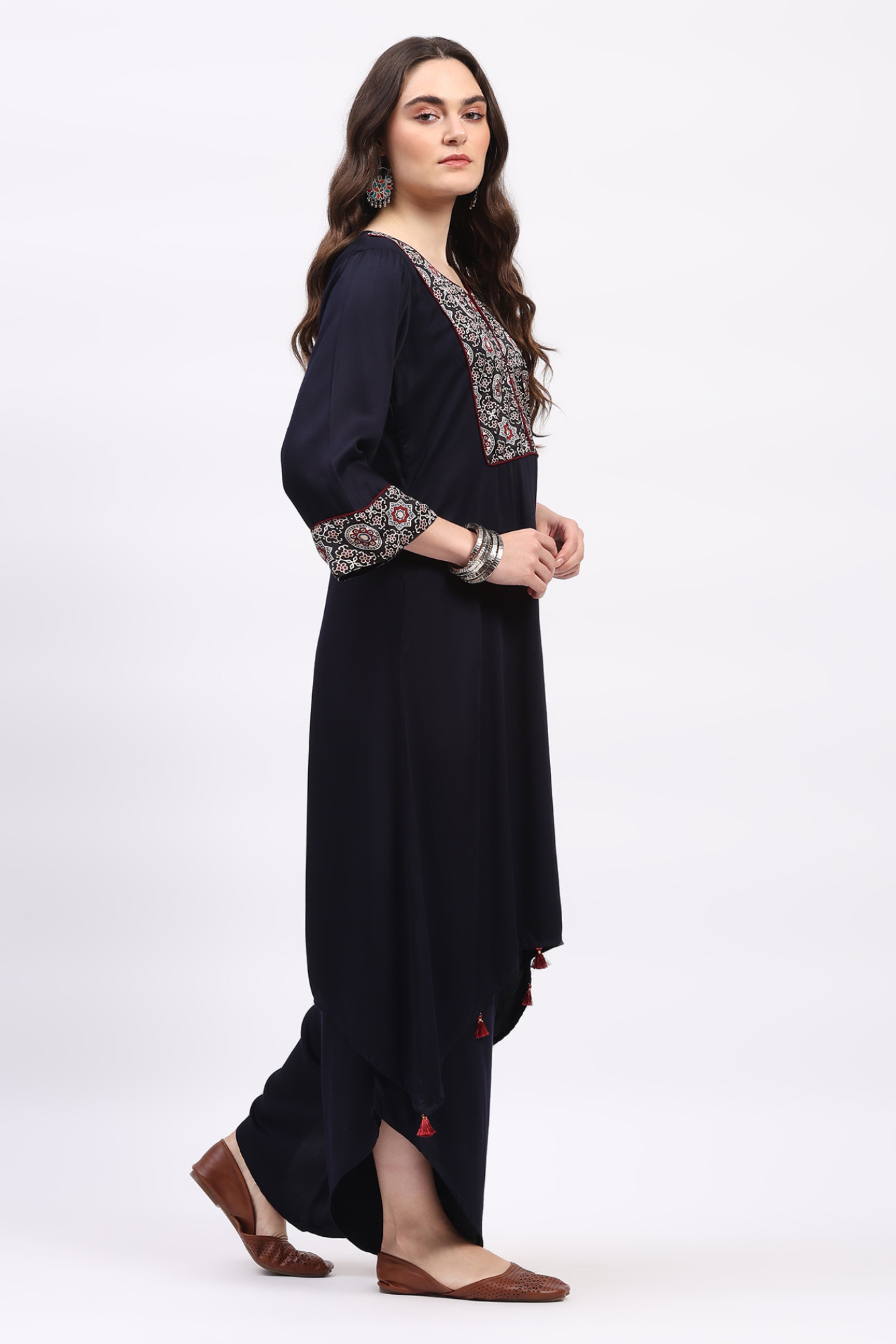 Navy Blue Ajrakh Kurta Set