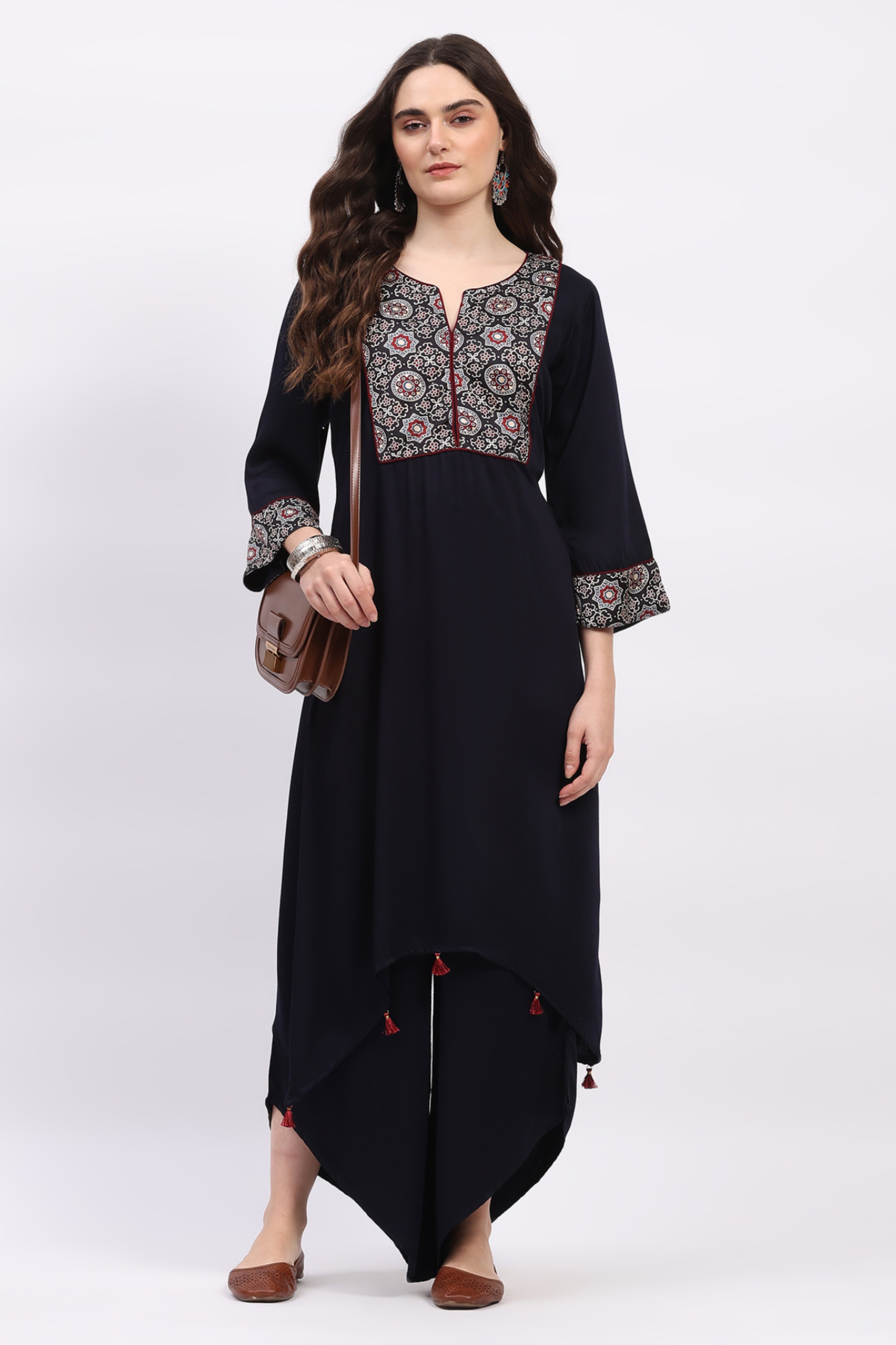 Navy Blue Ajrakh Kurta Set
