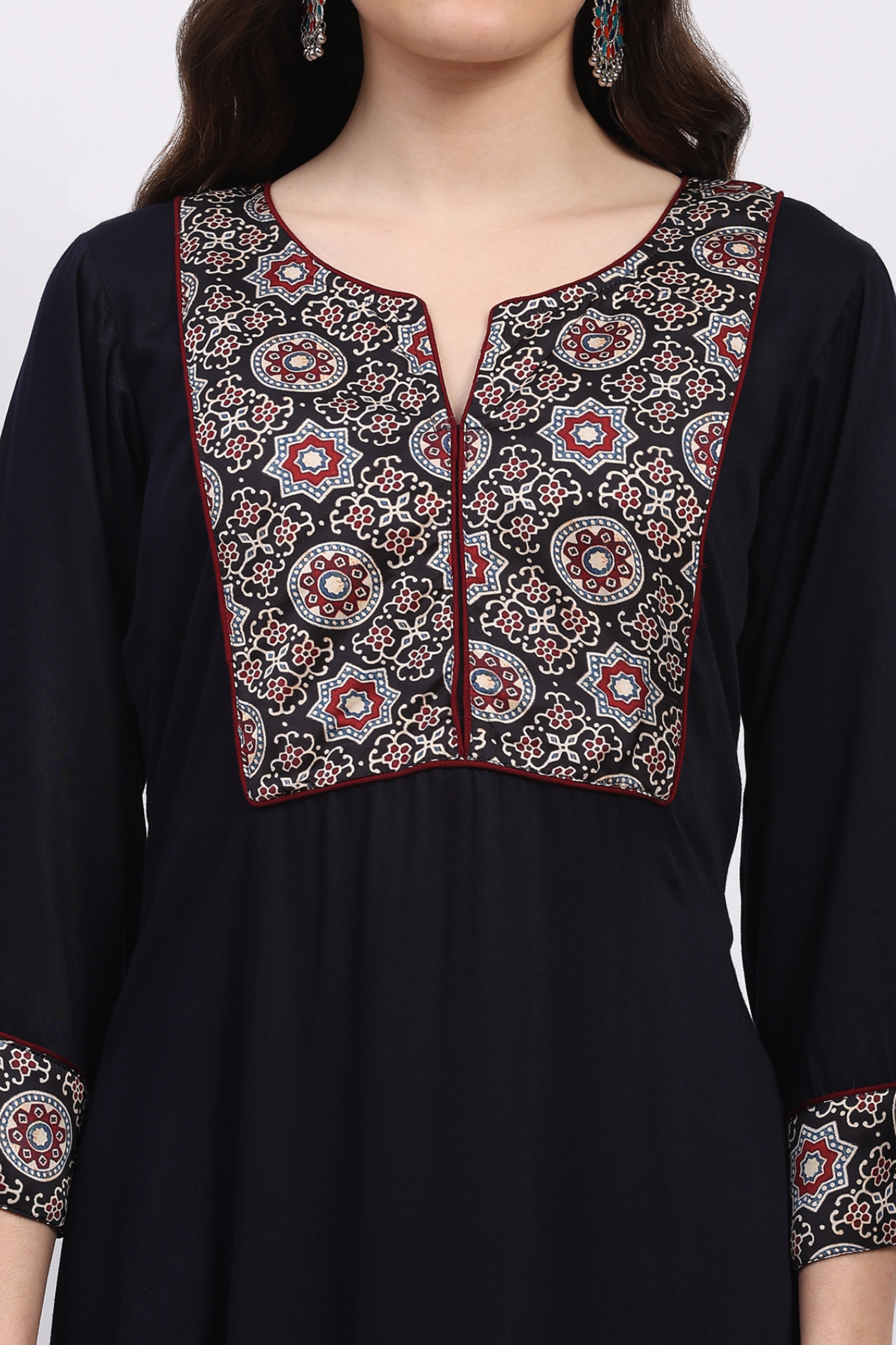 Navy Blue Ajrakh Kurta Set