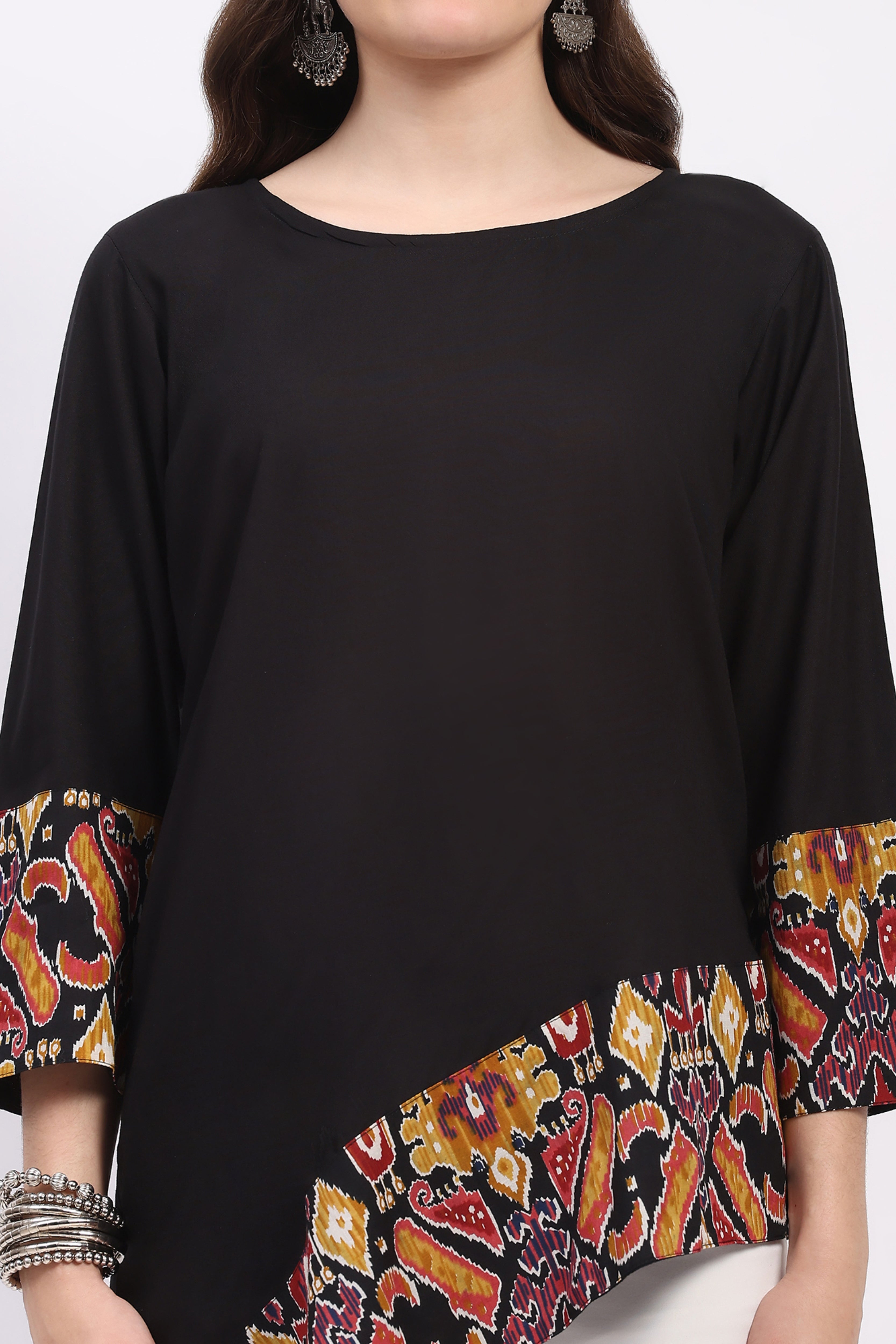 Black Abstract Print Asymmetric Tunic