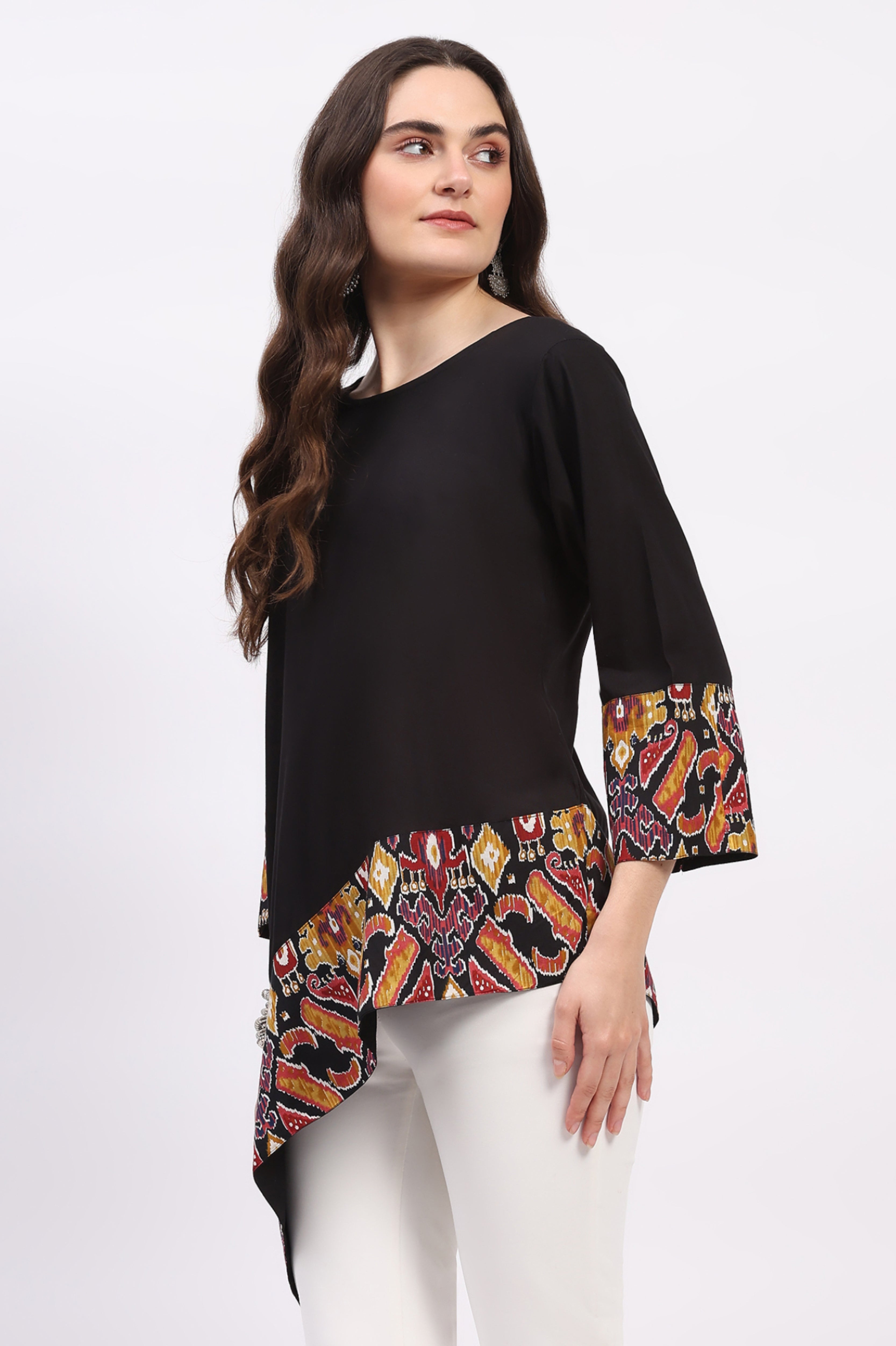 Black Abstract Print Asymmetric Tunic