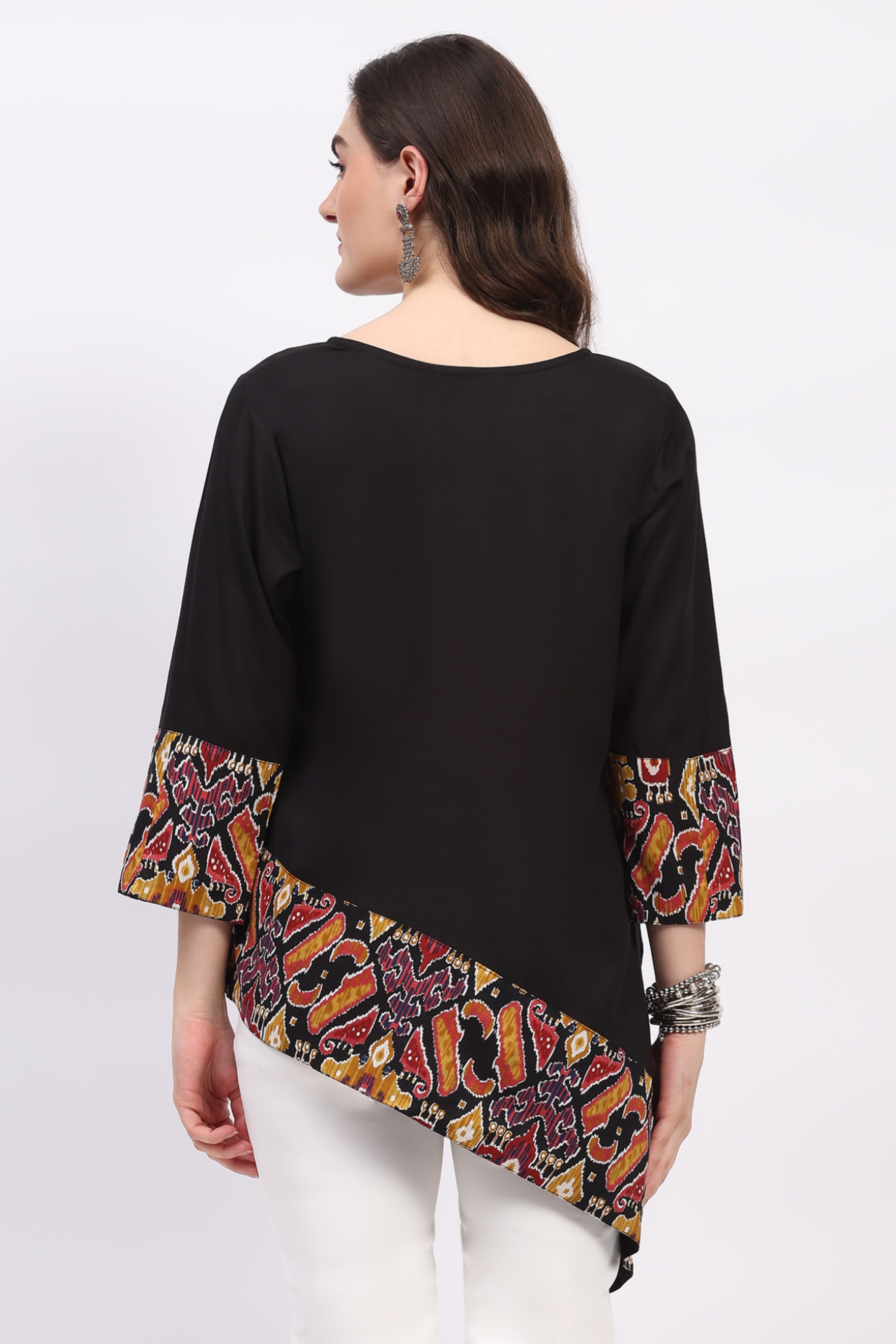 Black Abstract Print Asymmetric Tunic