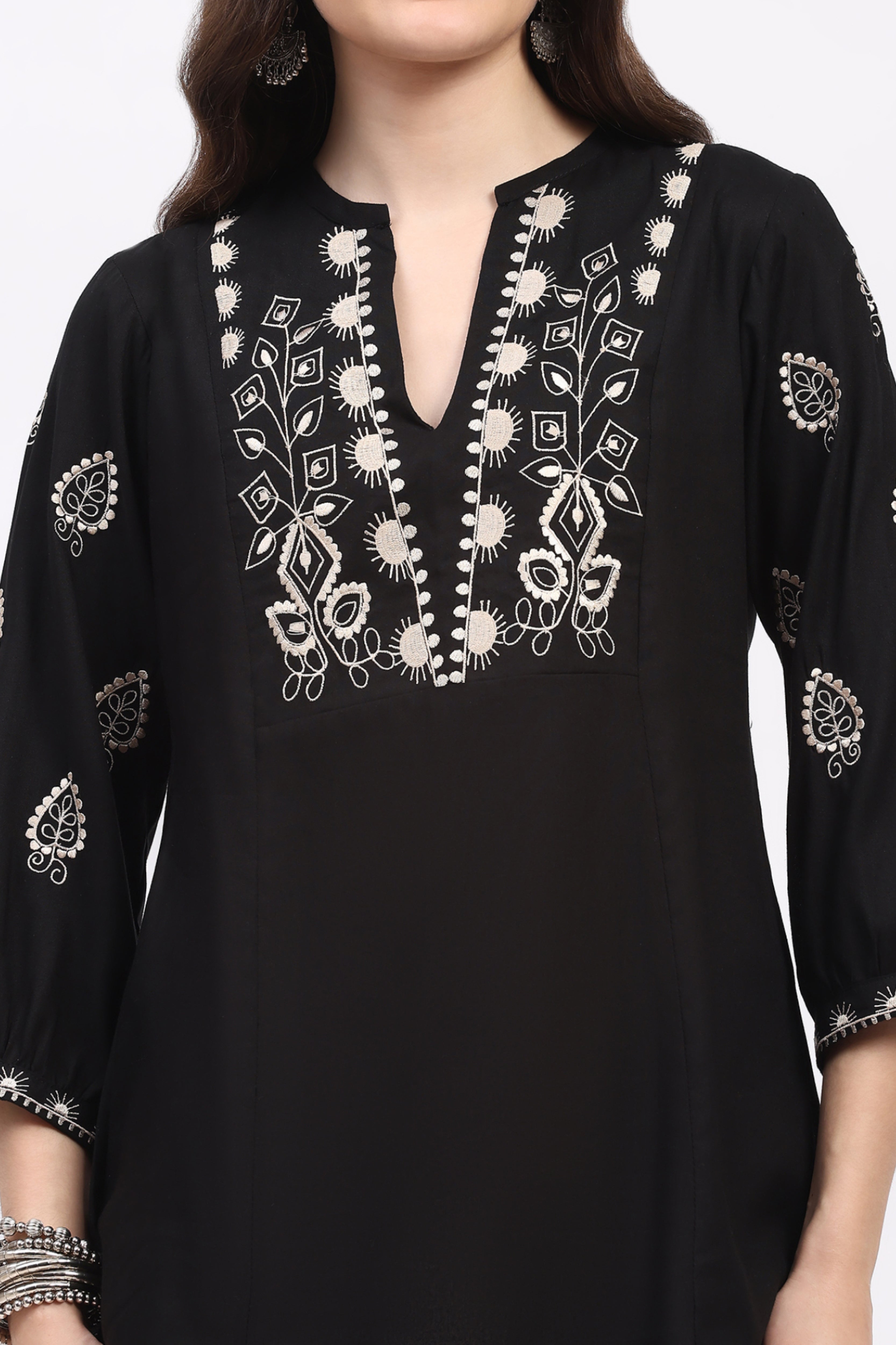 Black Embroidered Rayon Tunic
